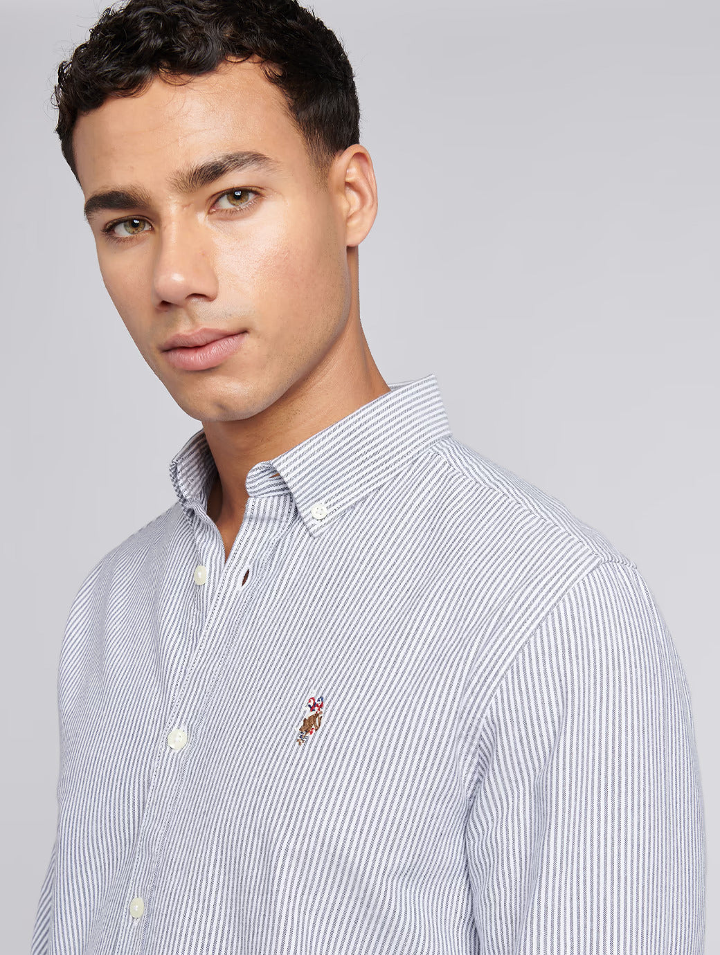 US Polo Assn Men's Oxford Stripe Long Sleeve Shirt Dark Sapphire Navy