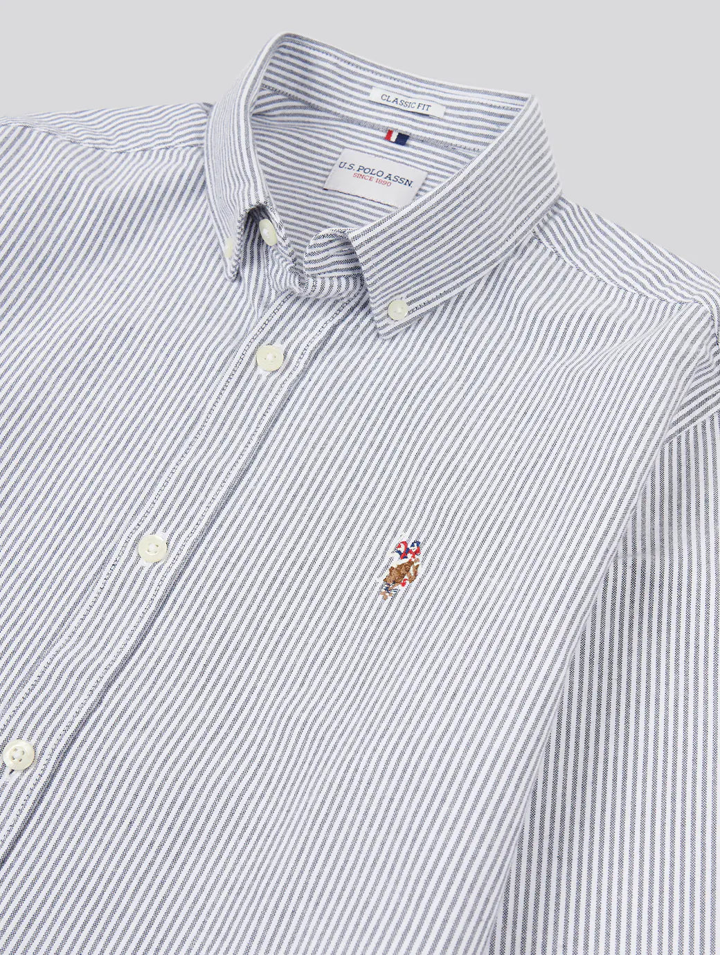 US Polo Assn Men's Oxford Stripe Long Sleeve Shirt Dark Sapphire Navy