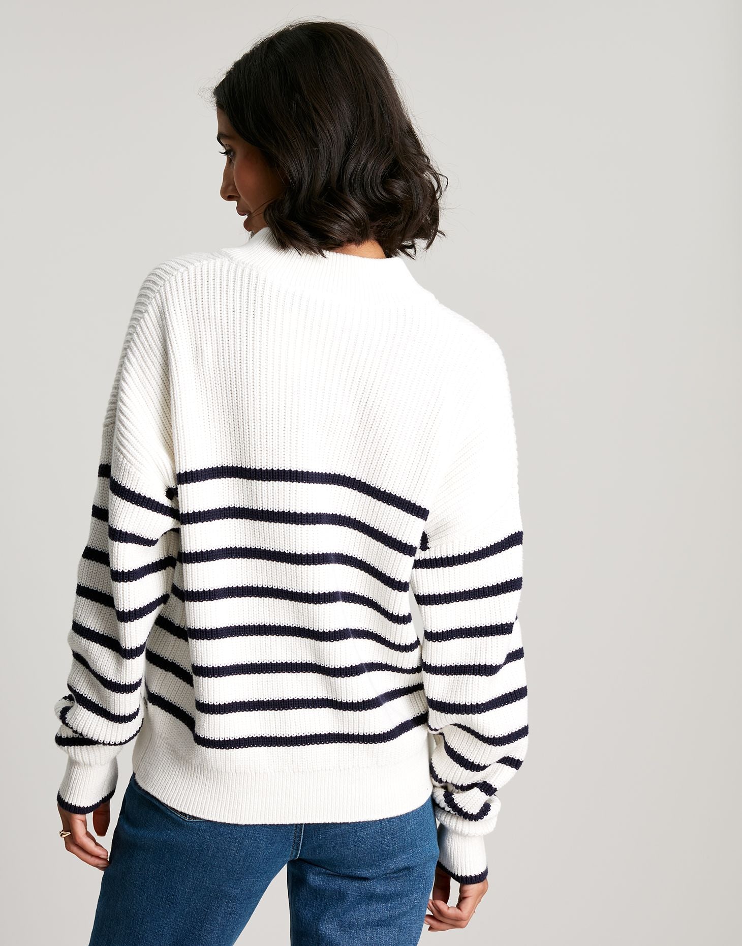 Joules - Women's Cove Button Through Chunky Jumper - NAVY CREAM STRIPE