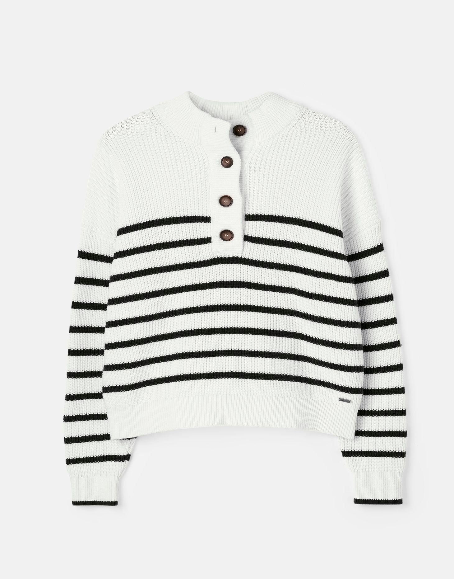 Joules - Women's Cove Button Through Chunky Jumper - NAVY CREAM STRIPE