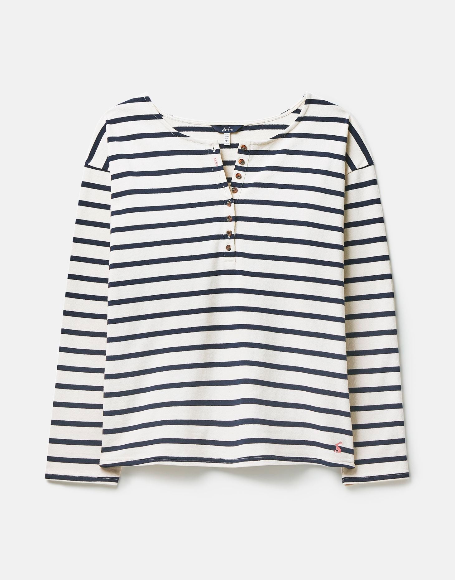 Joules - Olive Long Sleeve Henley Top - CREAM NAVY STRIPE