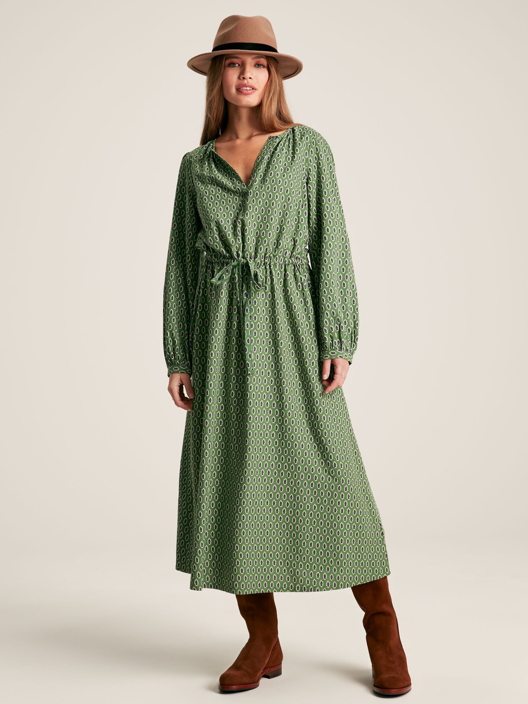 Imogen Green Long Sleeve Belted Midi Dress Imogen Green Long Sleeve Belted Midi Dress