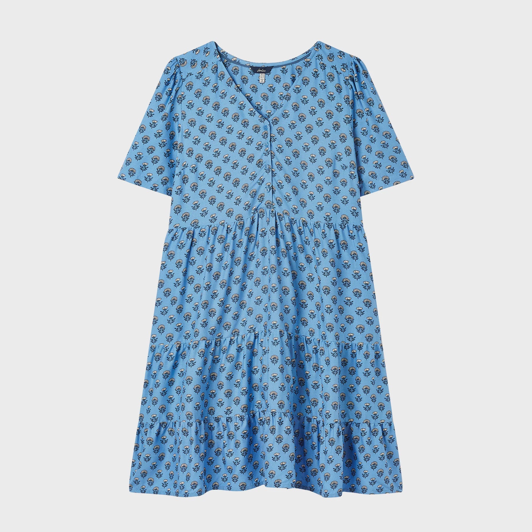 Mara Half Button v neck Woven Dress - Blue Foulard