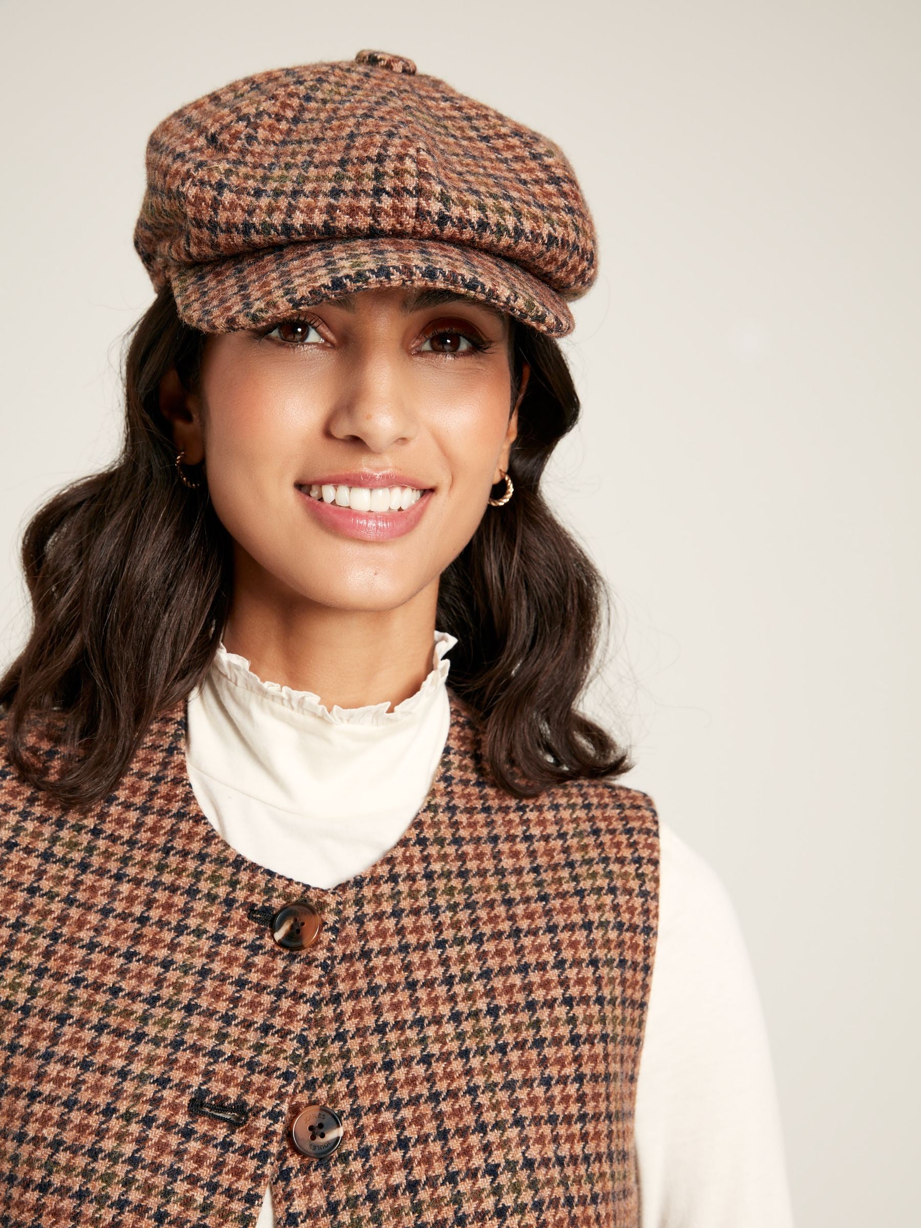 Harrogate Brown Tweed Baker Boy Hat - Main Image