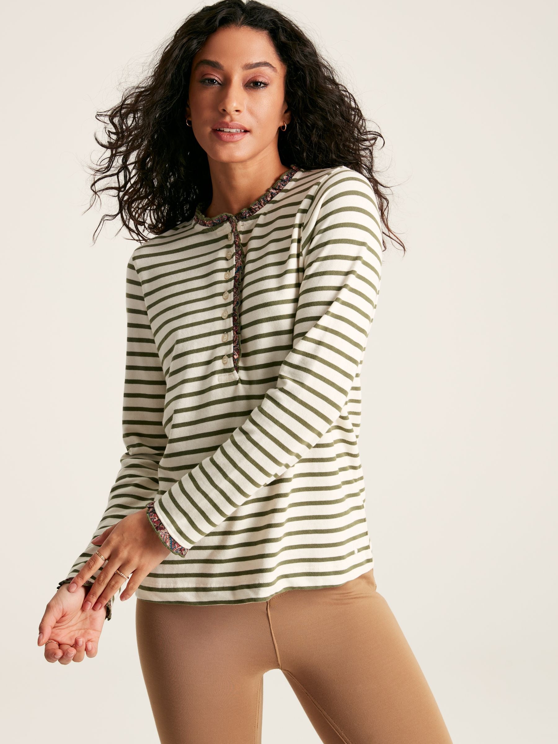 Daphne Striped Top with Frilled Detailing - Green