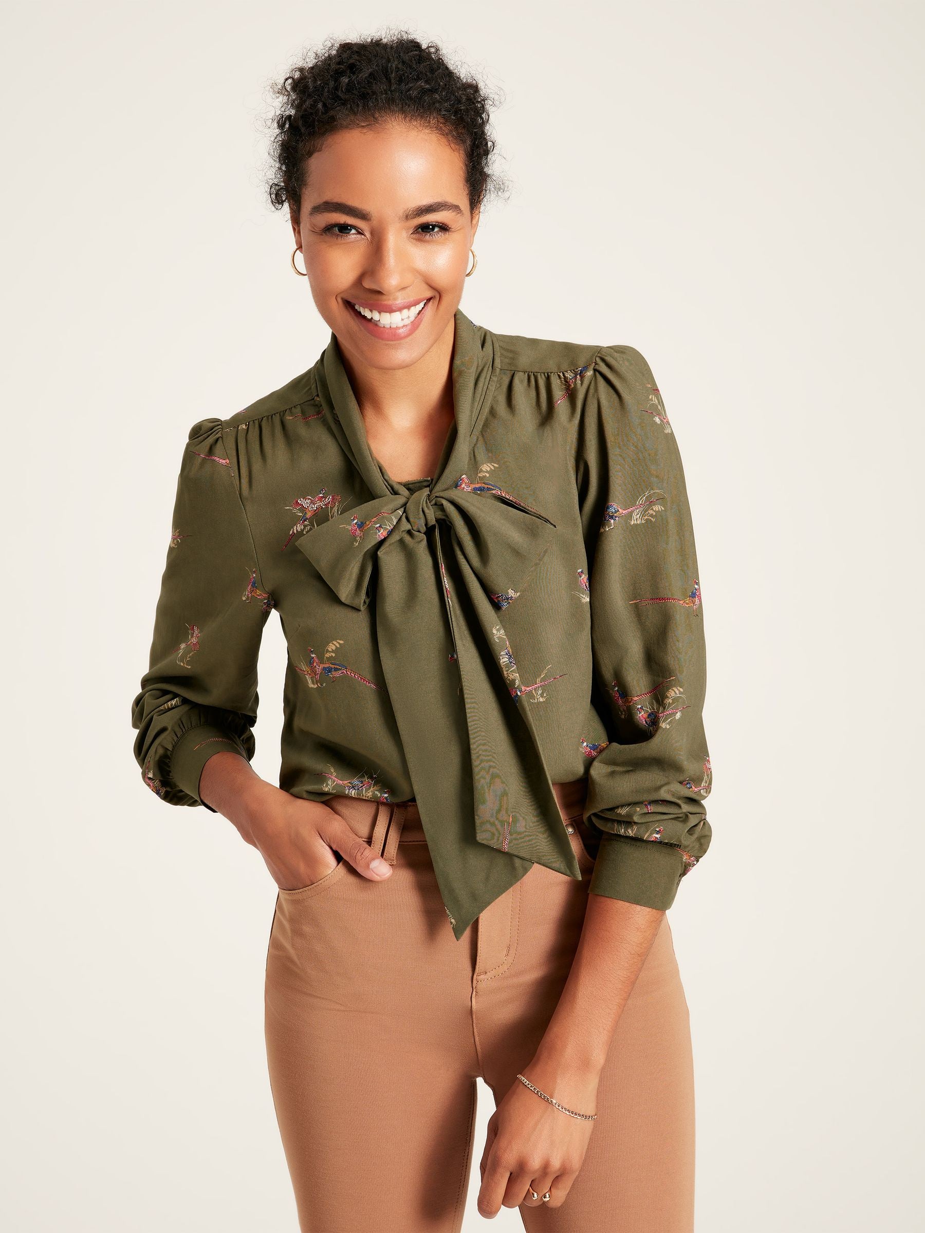 Everly Tie Neck Blouse - Green