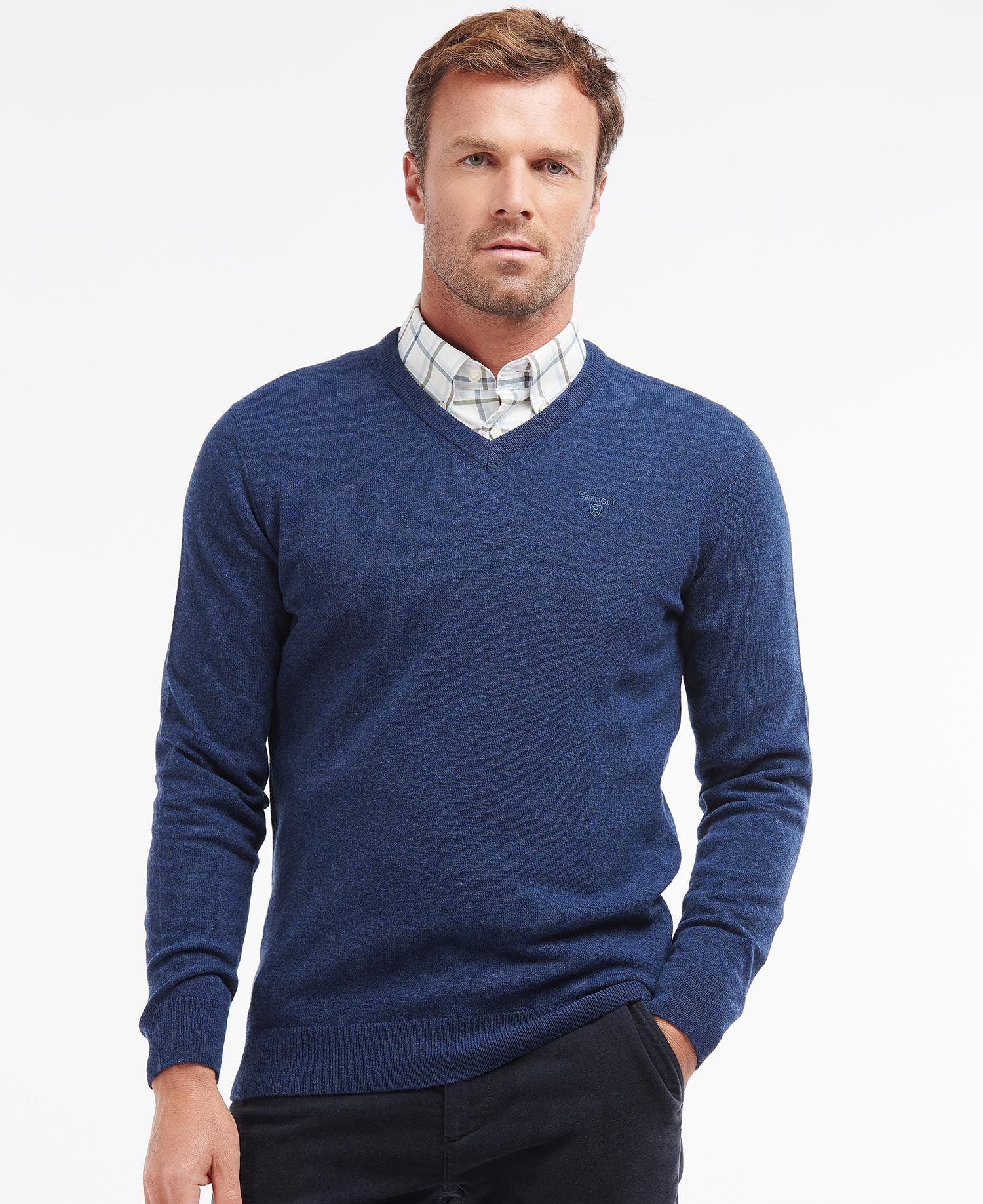 Men’s Essential Lambswool V Neck Sweater - Deep Blue