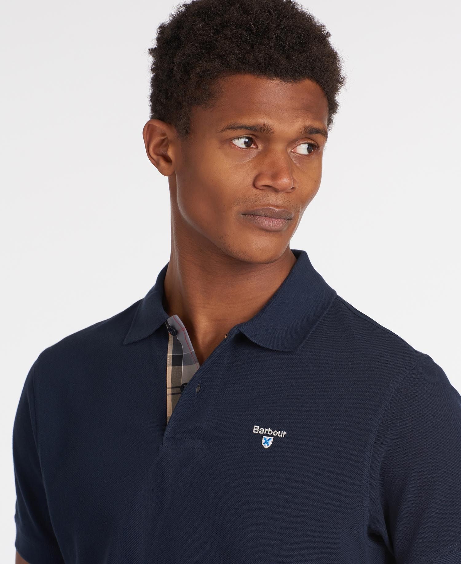 Tartan Pique Polo New Navy