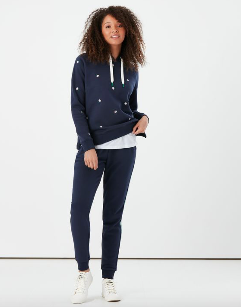 Rowley Hooded Sweatshirt in Embroidered Navy Ditsy