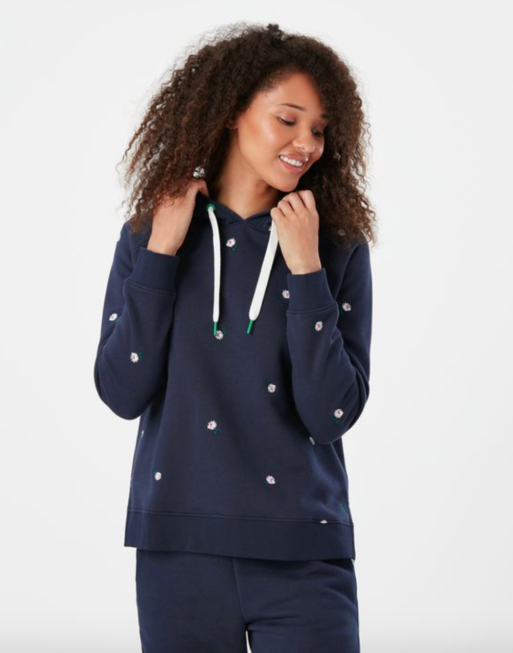 Rowley Hooded Sweatshirt in Embroidered Navy Ditsy
