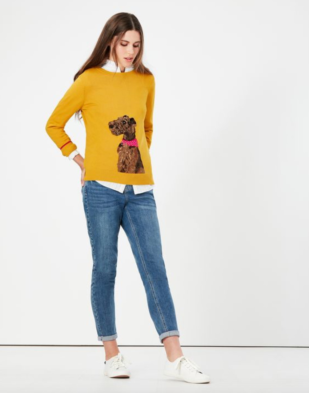 Women's Miranda Miranda Knitted Intarsia Crew Neck - Gold Dog
