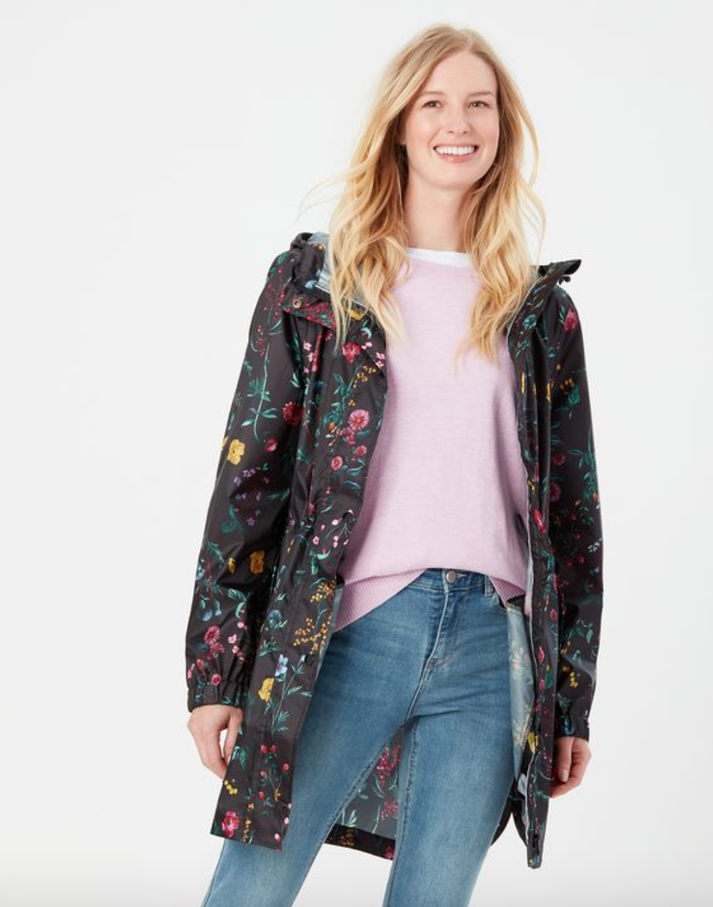 Joules - Women's Golightly Printed Waterproof Packable Jacket - Black Floral