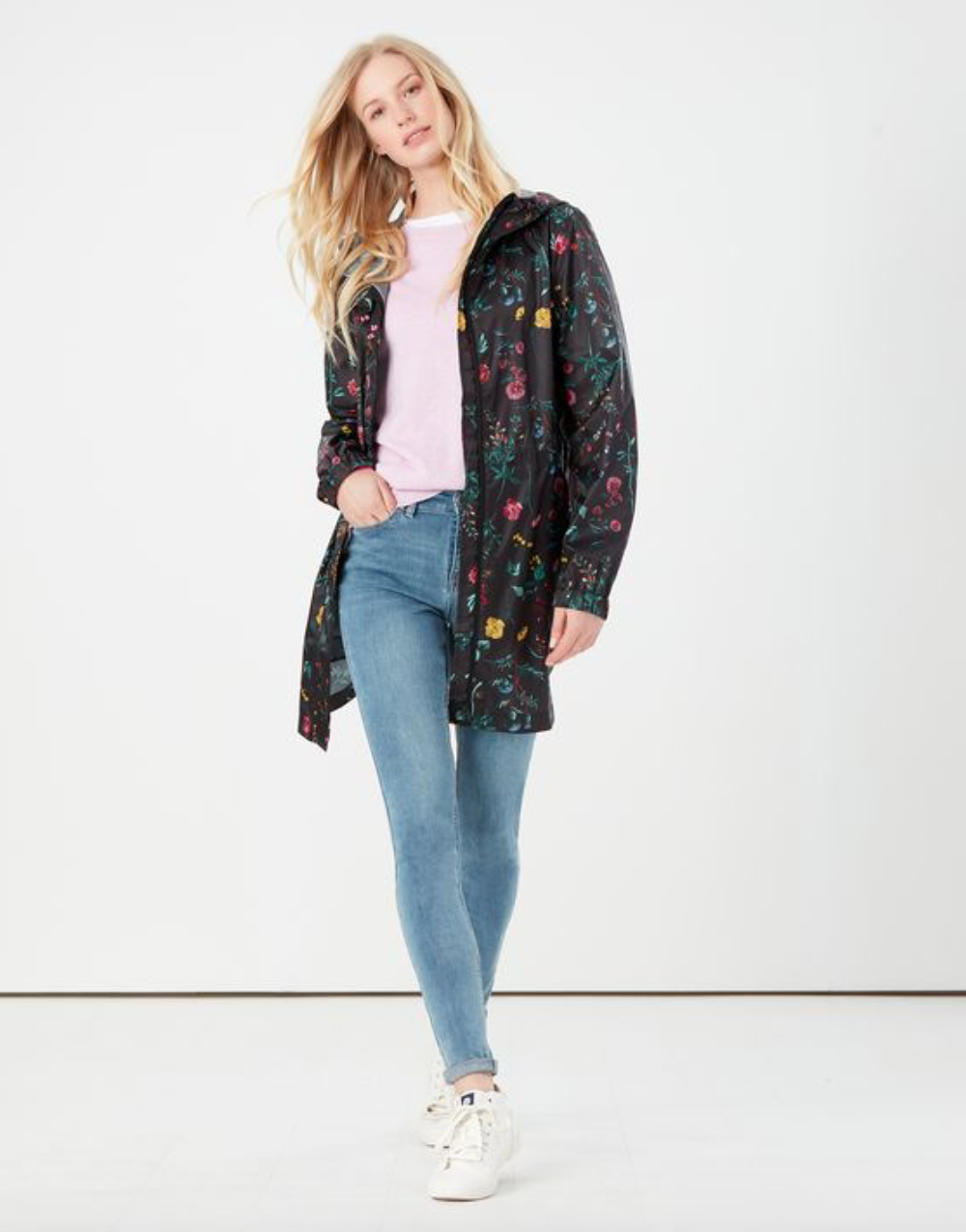 Joules - Women's Golightly Printed Waterproof Packable Jacket - Black Floral