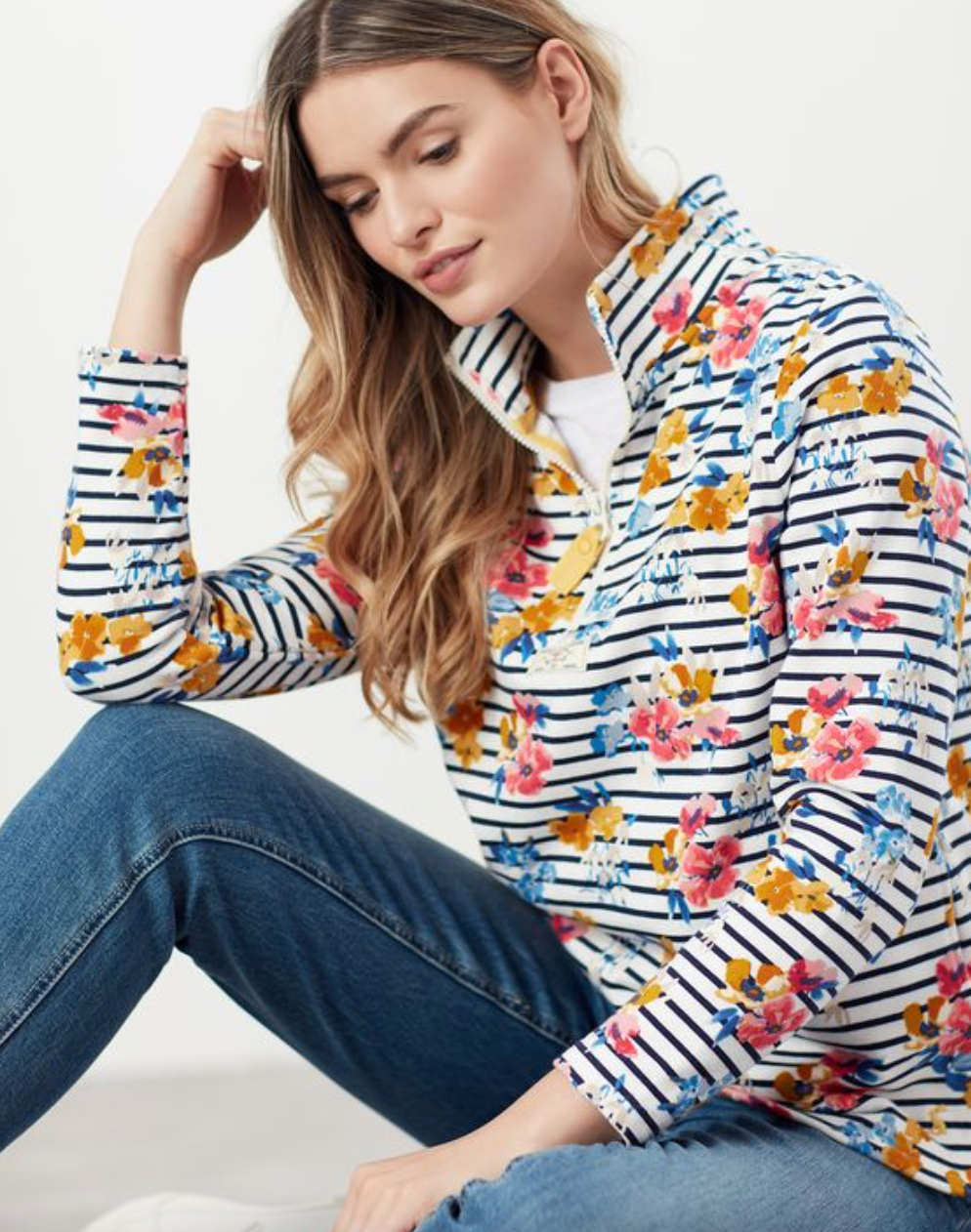 Pip Cream Navy Floral Half Zip Sweatshirt