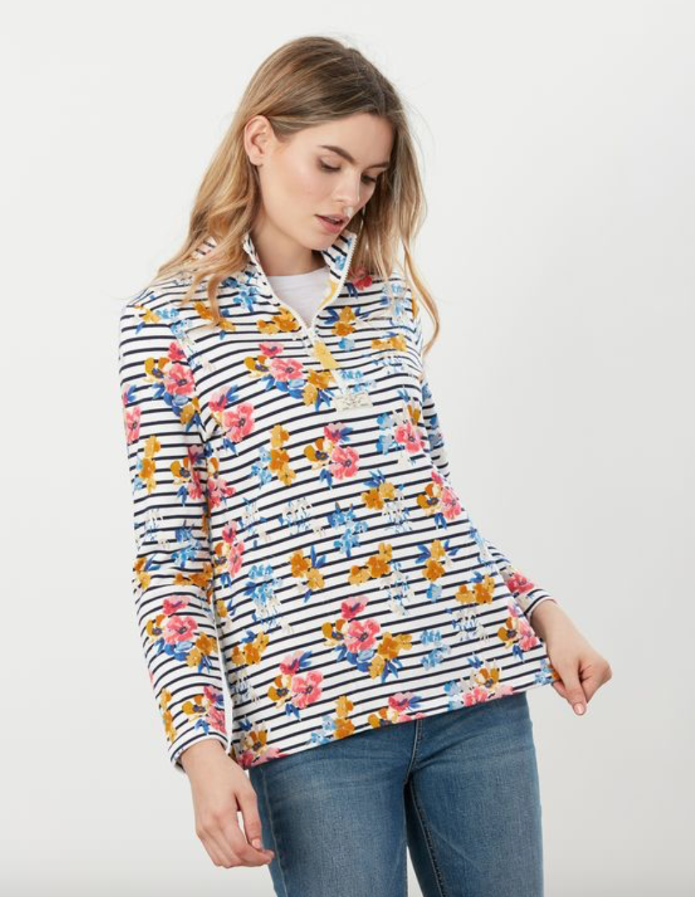 Pip Cream Navy Floral Half Zip Sweatshirt