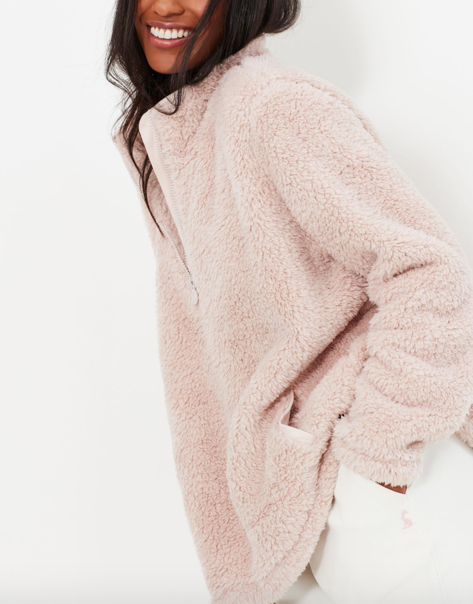 Polly Fleece Zip Neck Jumper in Pink