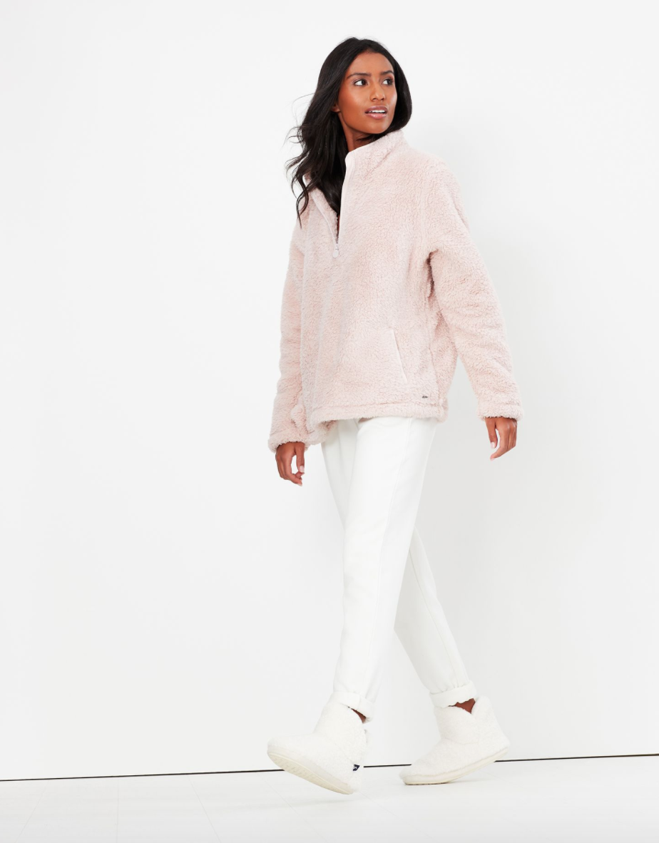 Polly Fleece Zip Neck Jumper in Pink