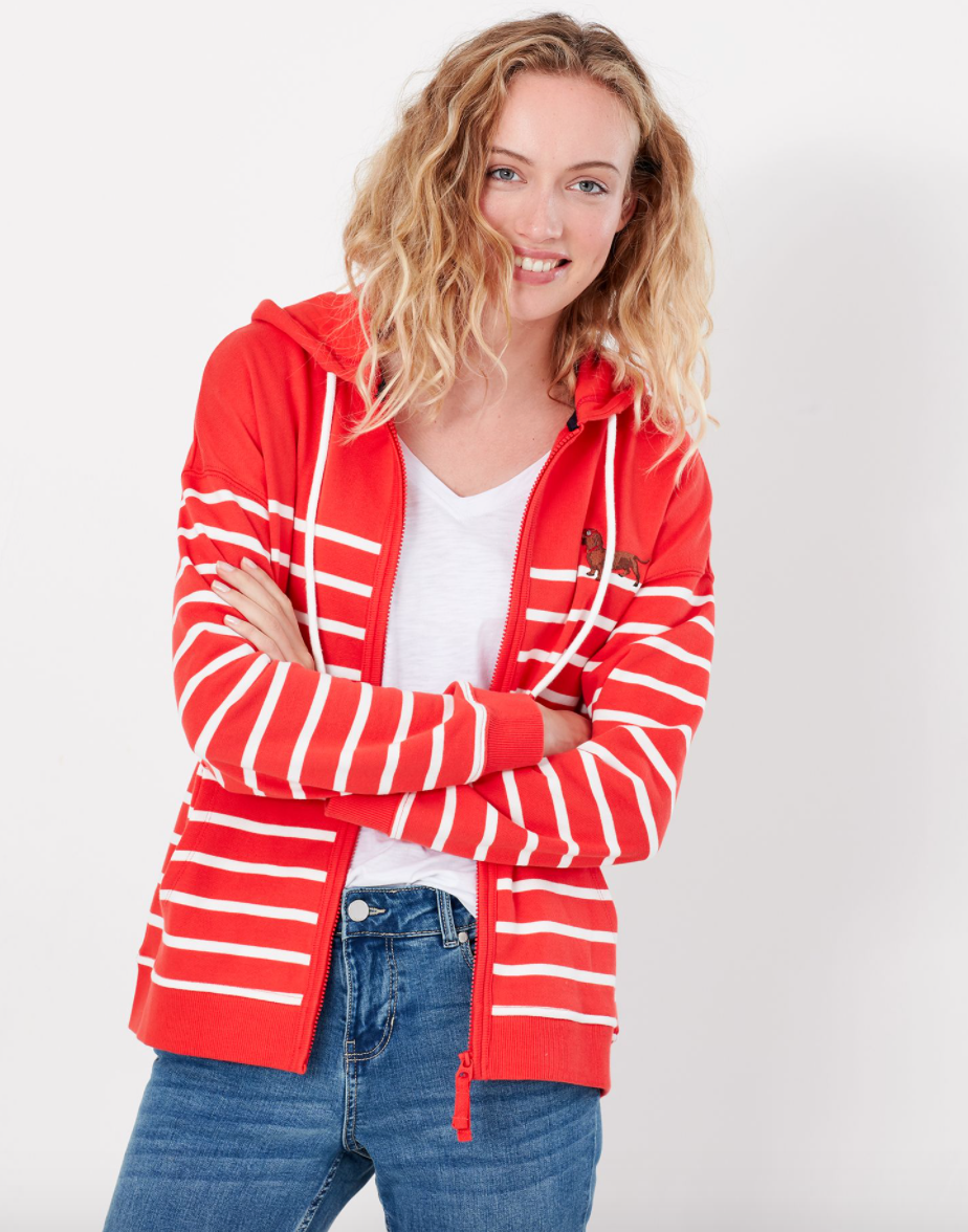 Women's Oakham Zip Through Sweatshirt - Embroidered Red dachshund