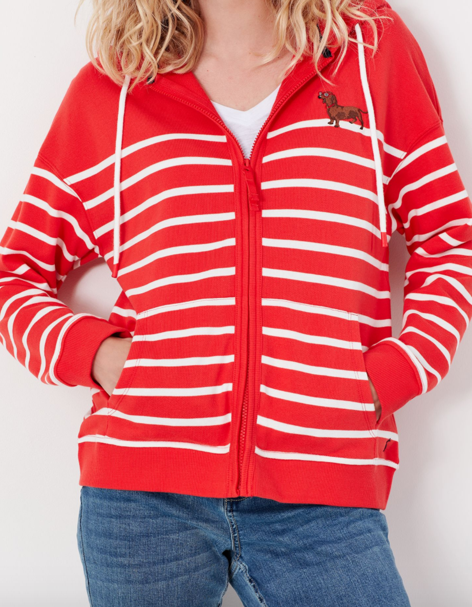 Women's Oakham Zip Through Sweatshirt - Embroidered Red dachshund
