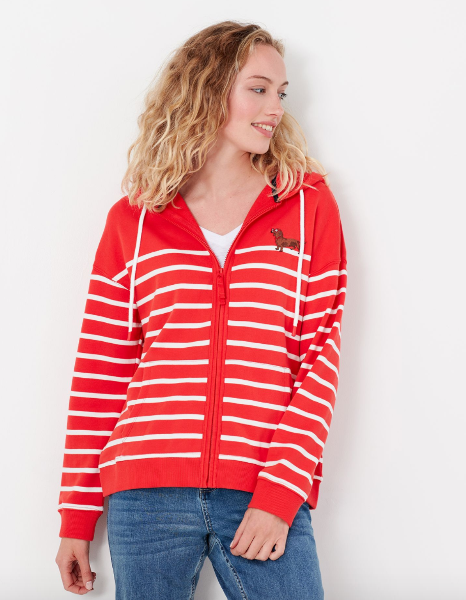 Women's Oakham Zip Through Sweatshirt - Embroidered Red dachshund