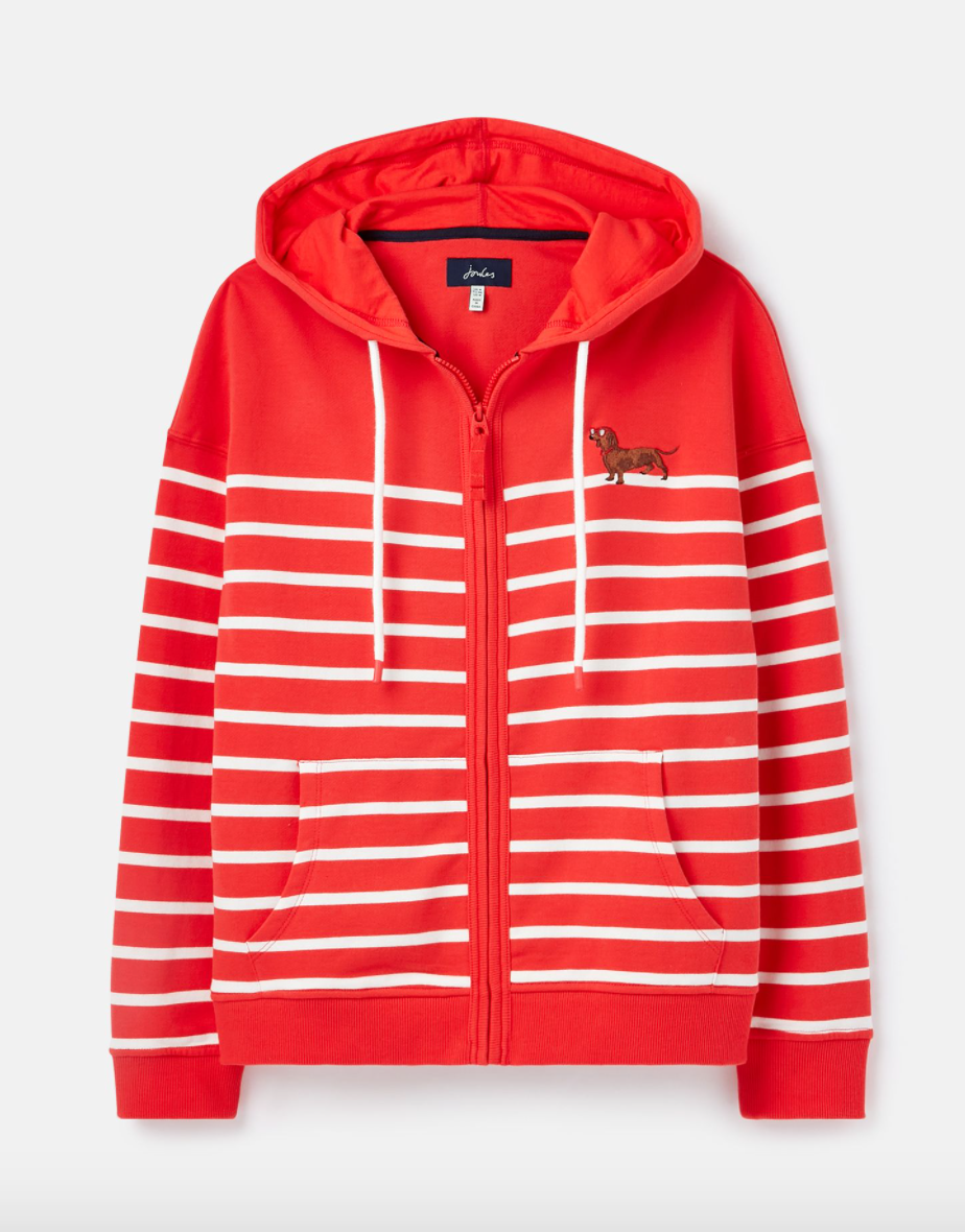 Women's Oakham Zip Through Sweatshirt - Embroidered Red dachshund