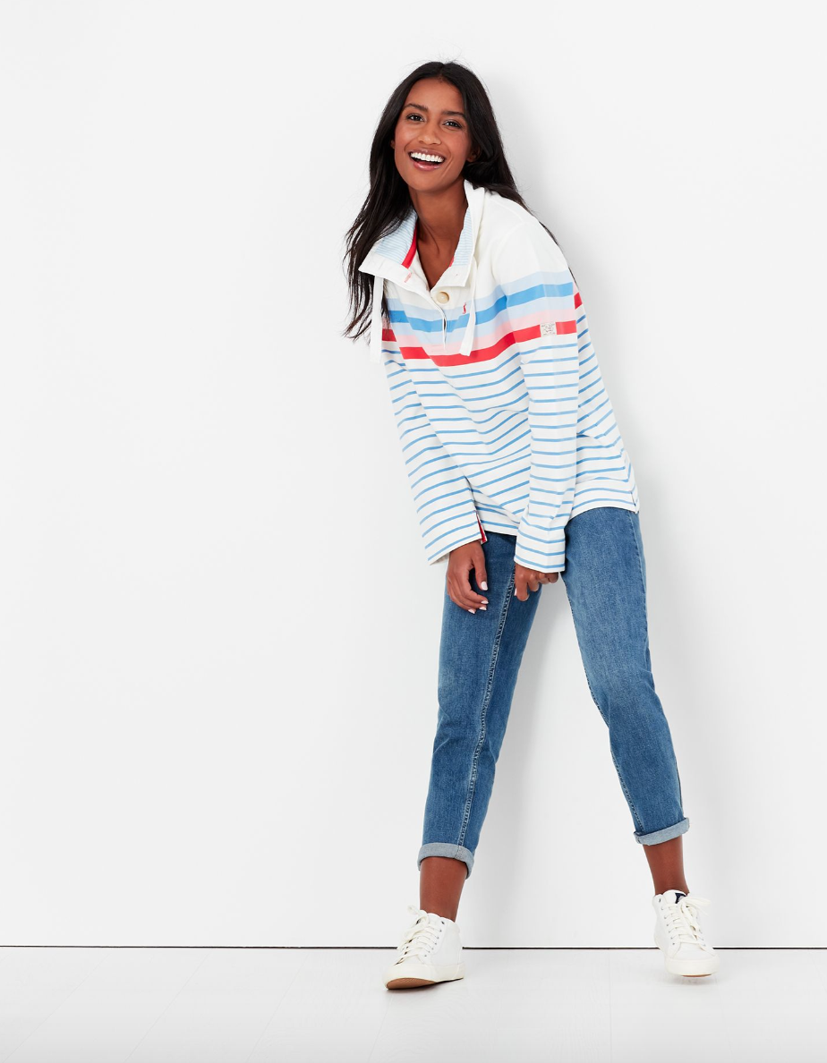 Saunton Funnel Neck Sweatshirt in Multi Stripe
