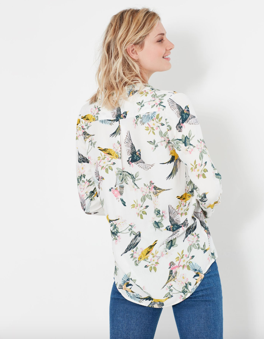 Joules - Women's Elvina Button Through Blouse - Cream Bird Floral