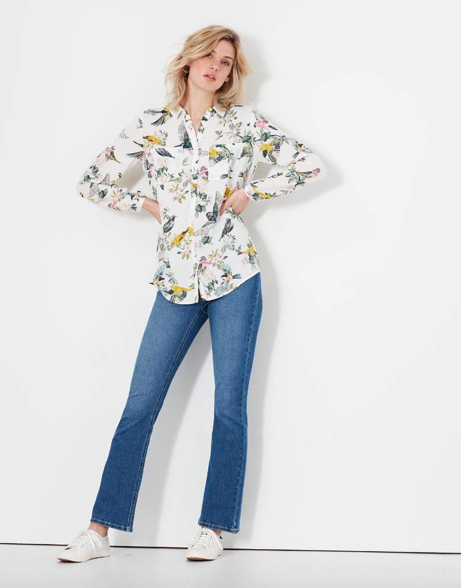 Joules - Women's Elvina Button Through Blouse - Cream Bird Floral