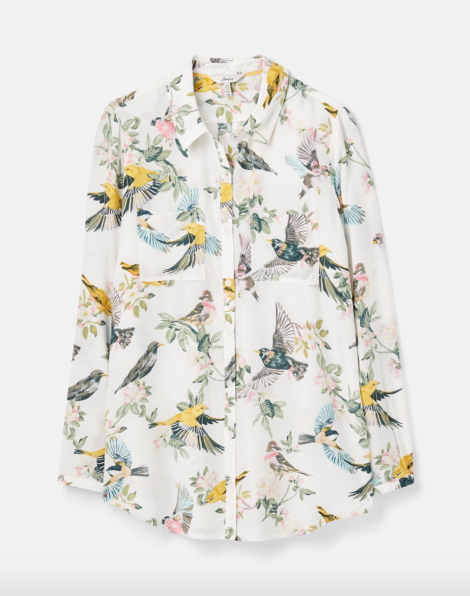 Joules - Women's Elvina Button Through Blouse - Cream Bird Floral