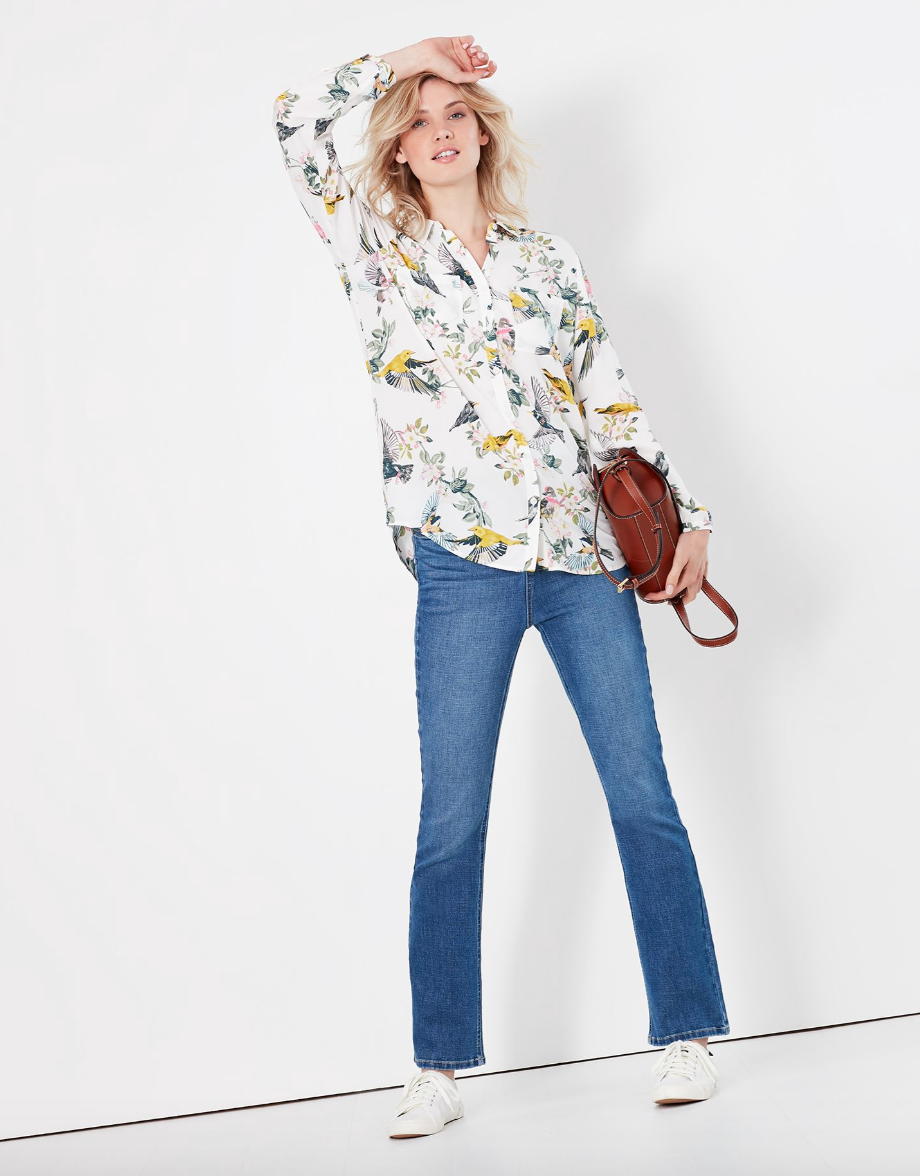 Joules - Women's Elvina Button Through Blouse - Cream Bird Floral