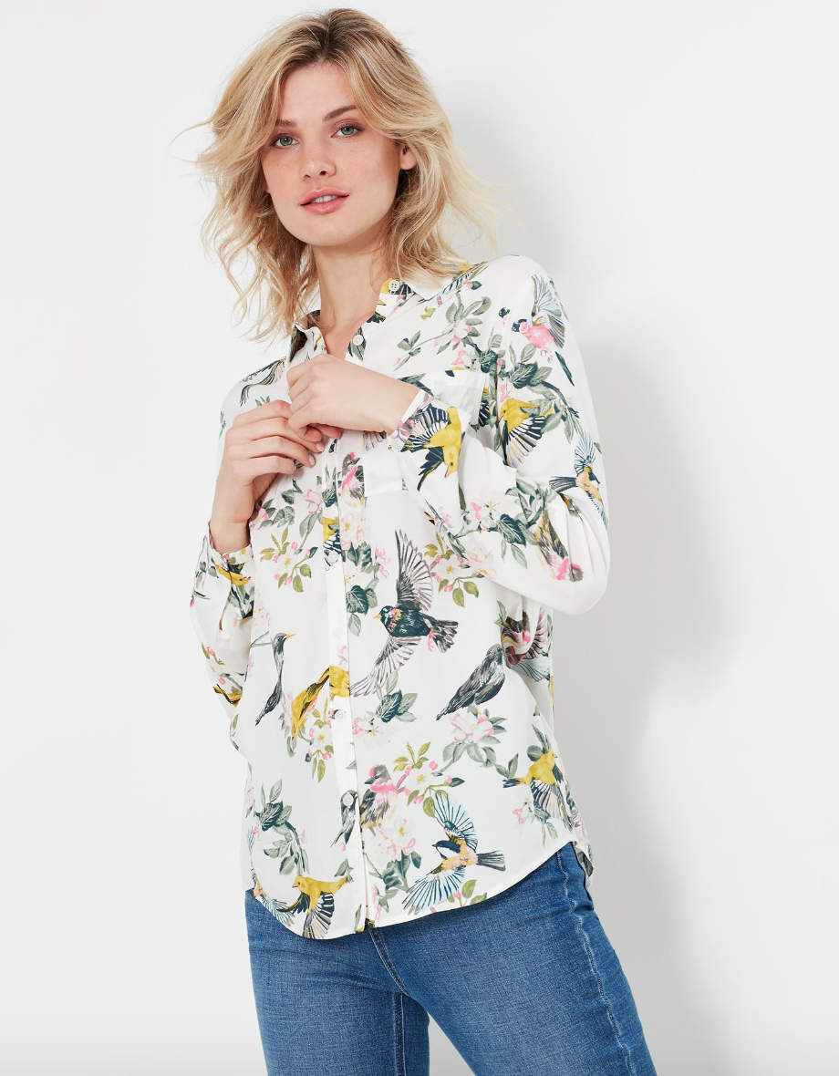 Joules - Women's Elvina Button Through Blouse - Cream Bird Floral