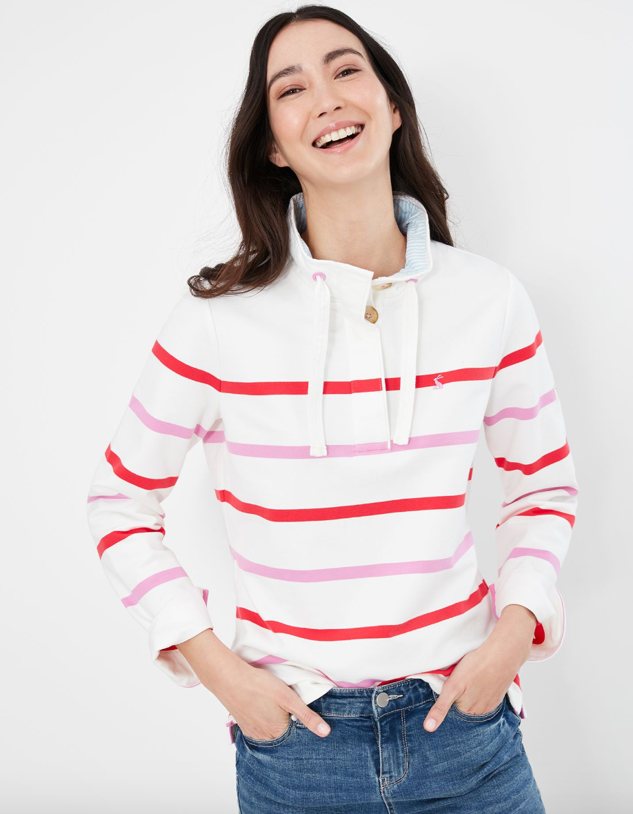 Saunton Funnel Neck Sweatshirt in Cream Multi Stripe