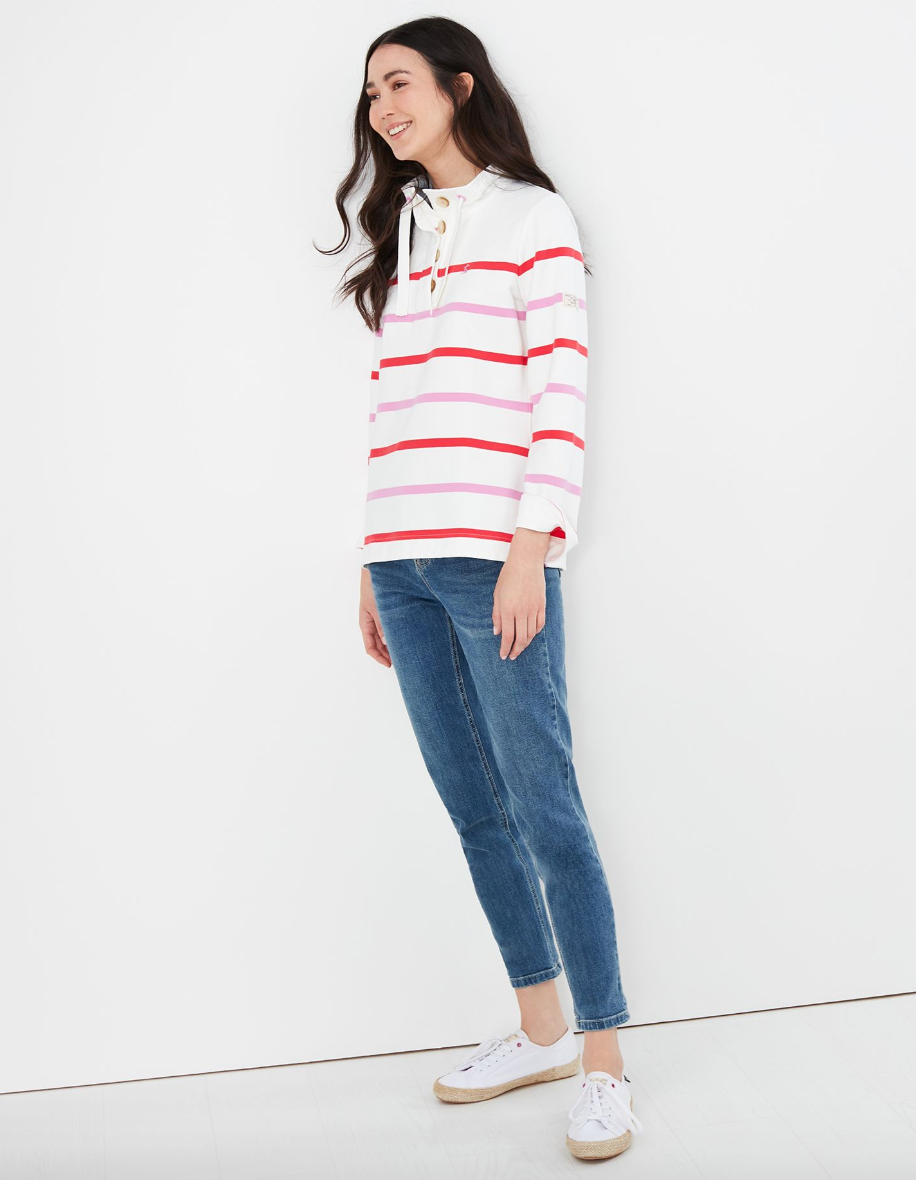 Saunton Funnel Neck Sweatshirt in Cream Multi Stripe