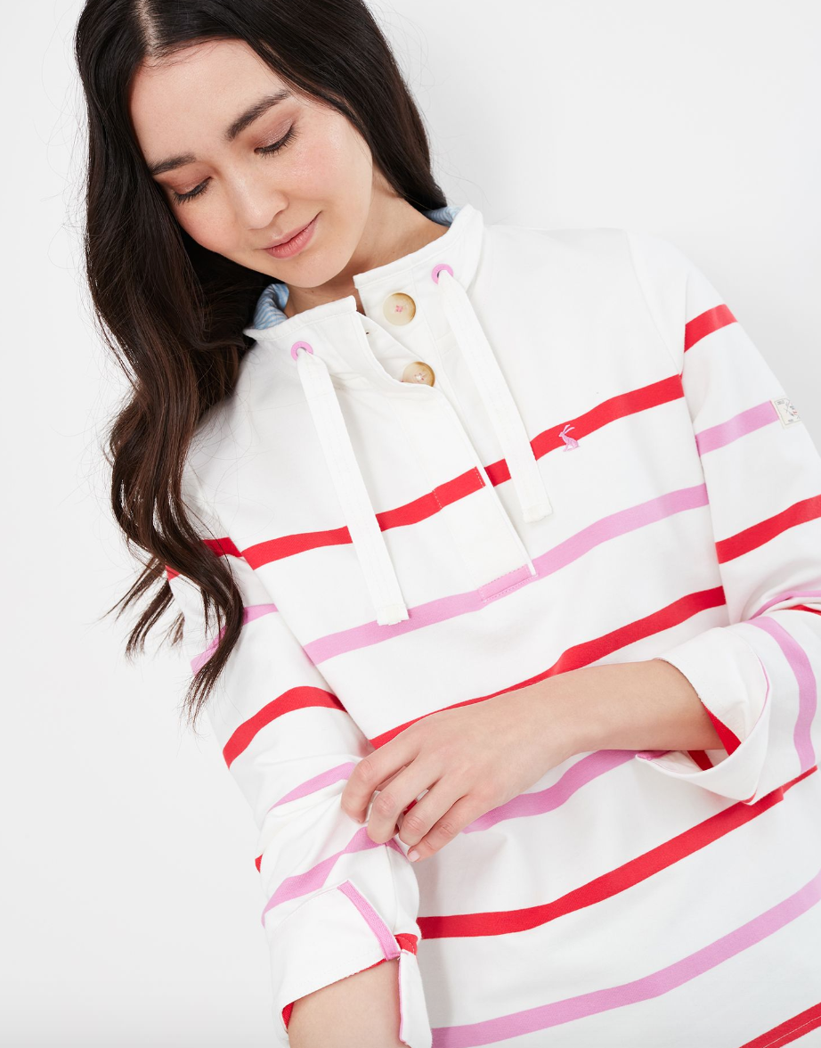 Saunton Funnel Neck Sweatshirt in Cream Multi Stripe
