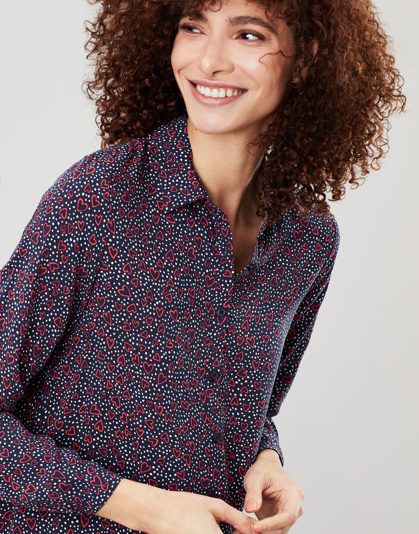 Joules Elvina Button Front Shirt - Dotty Heart Print