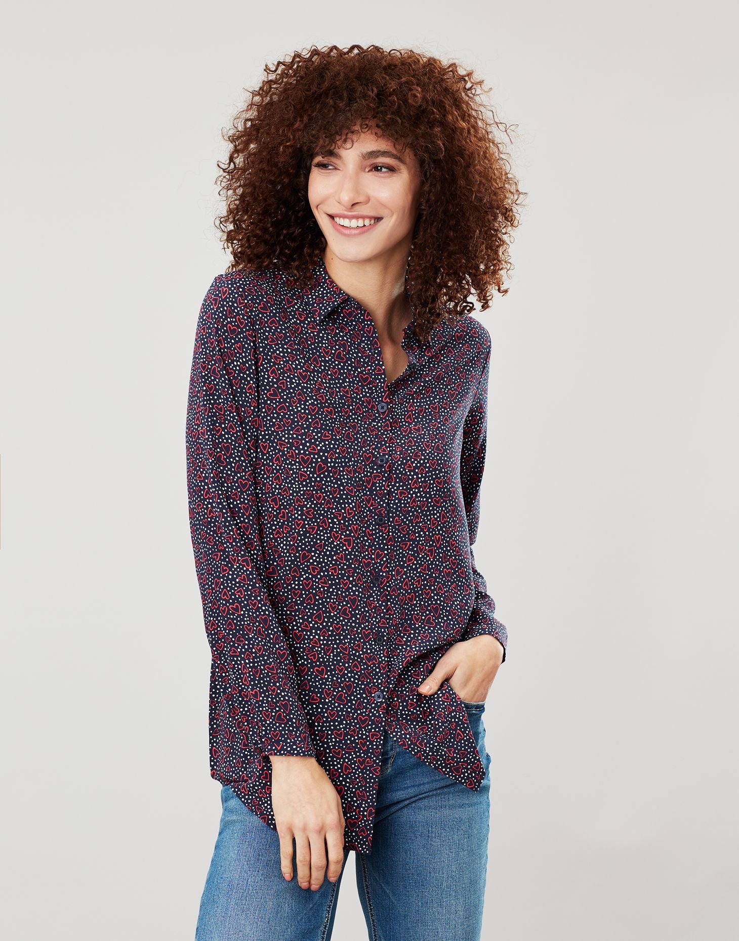 Joules Elvina Button Front Shirt - Dotty Heart Print