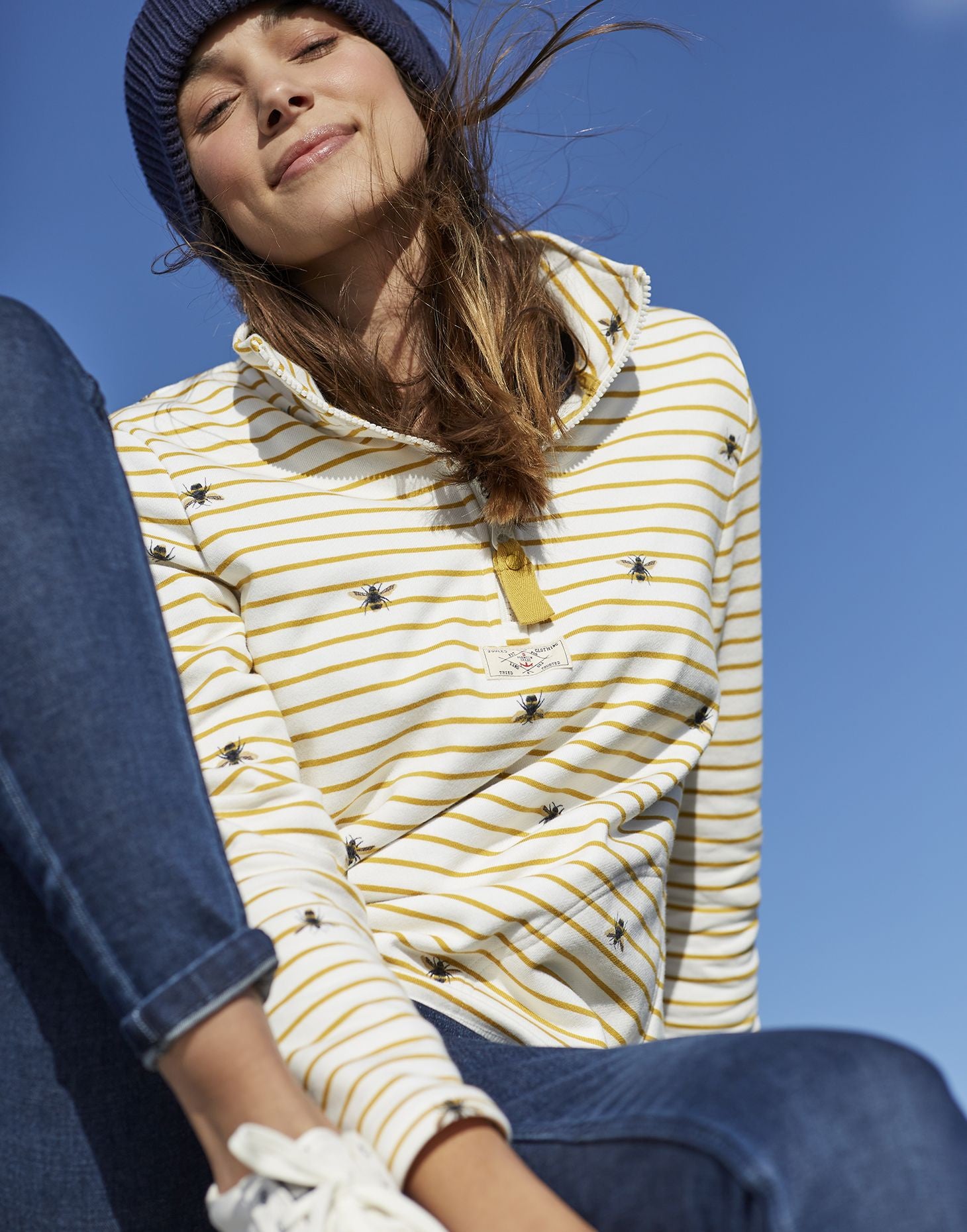 Pip Print Print Casual Half Zip Sweatshirt - Yellow Stripe Bee