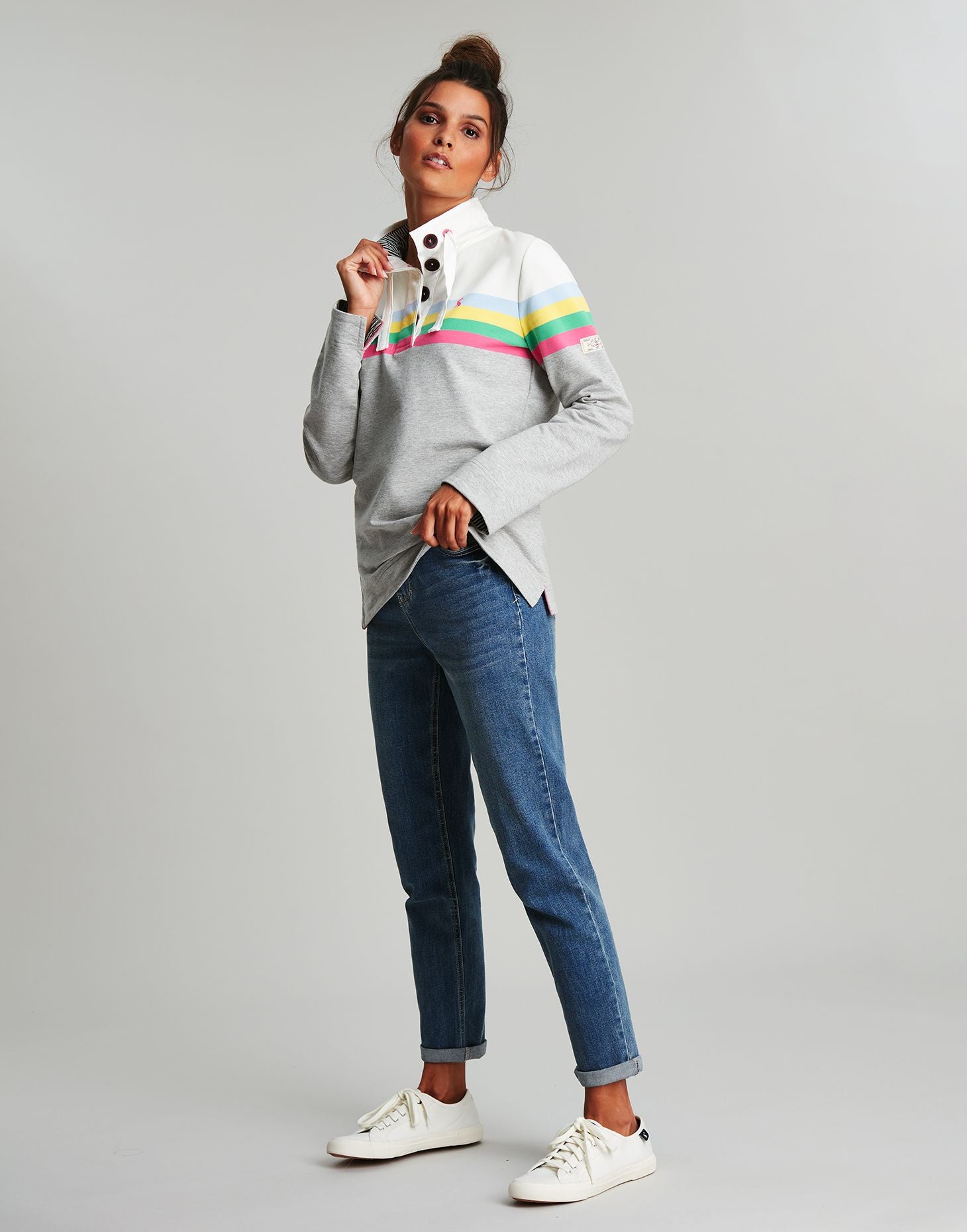 Women's Saunton Funnel Neck Sweatshirt - Grey Marl Stripe