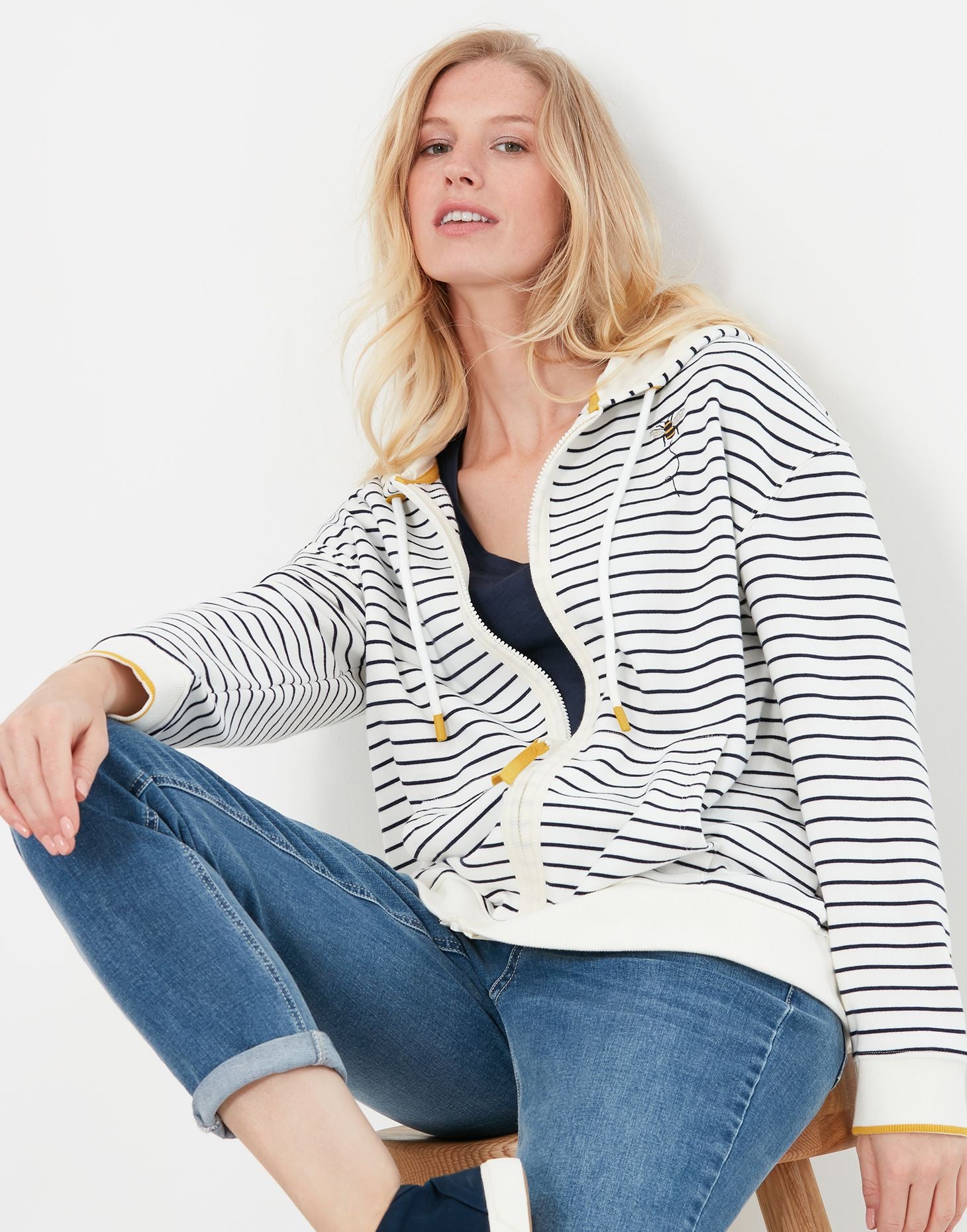 Oakham Zip Through Sweatshirt - Cream Navy Bee