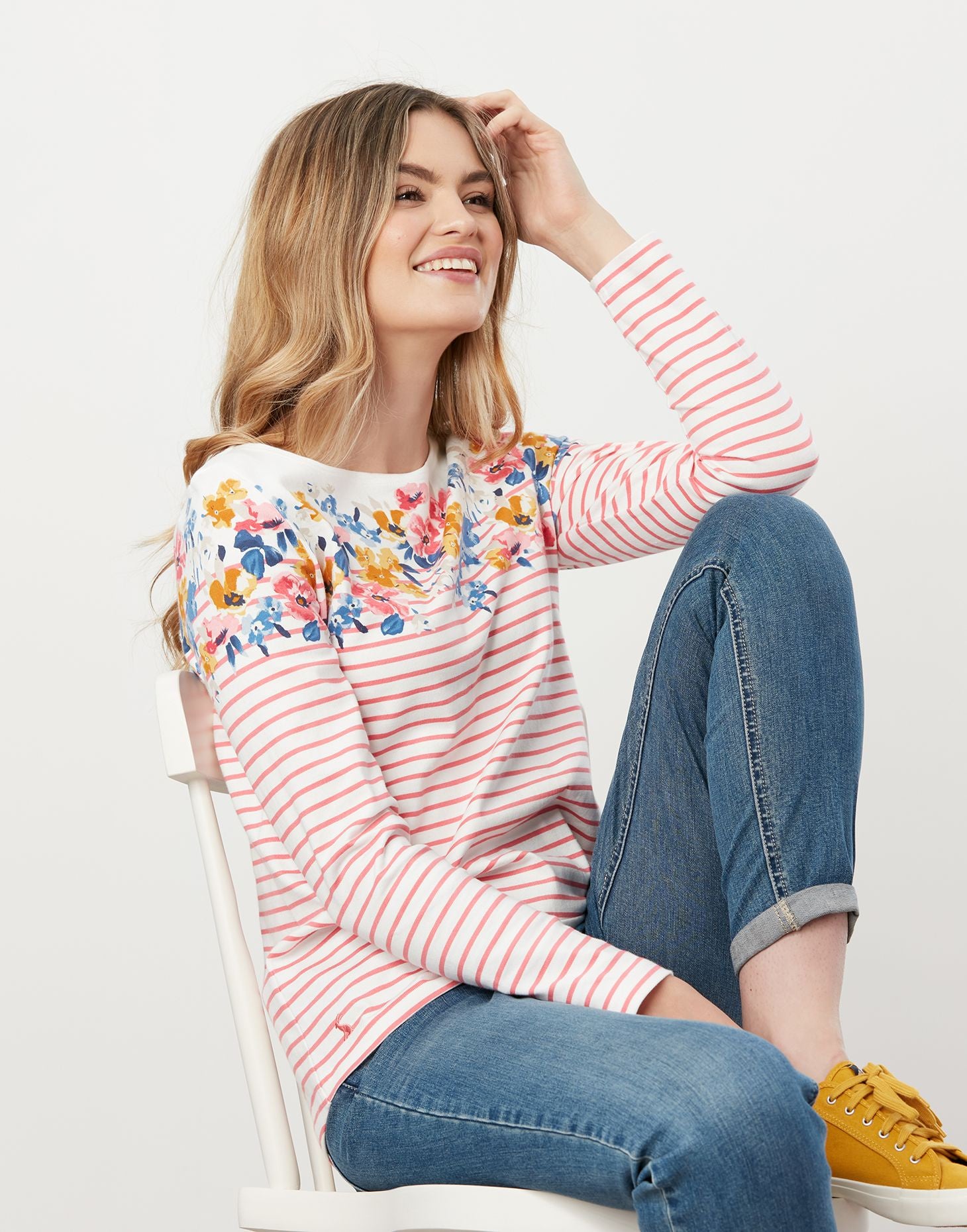 Harbour Print Long Sleeve Jersey Top - Engineered Floral Stripe