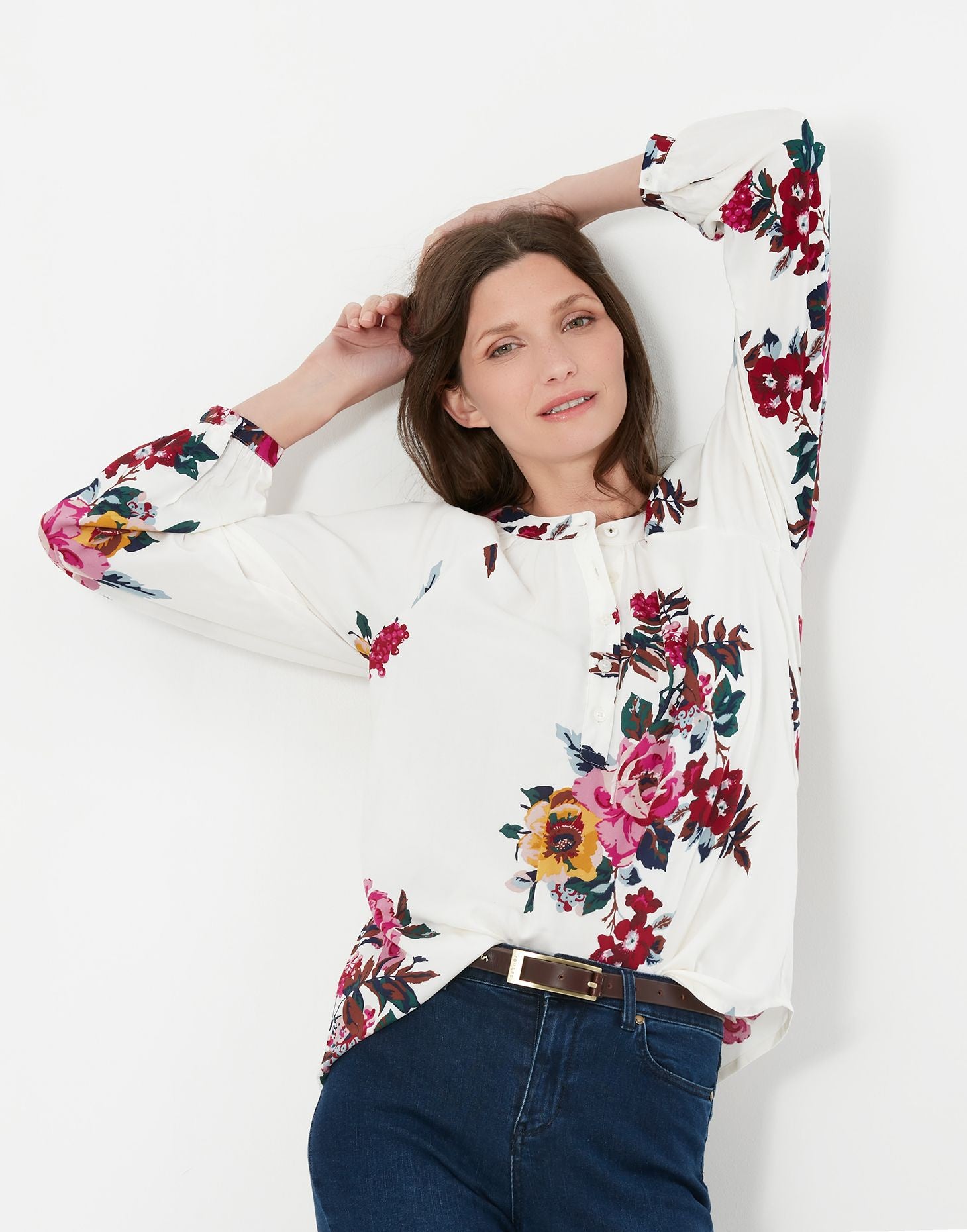 Rosamund Floral Print Long Sleeve Blouse Cream Floral