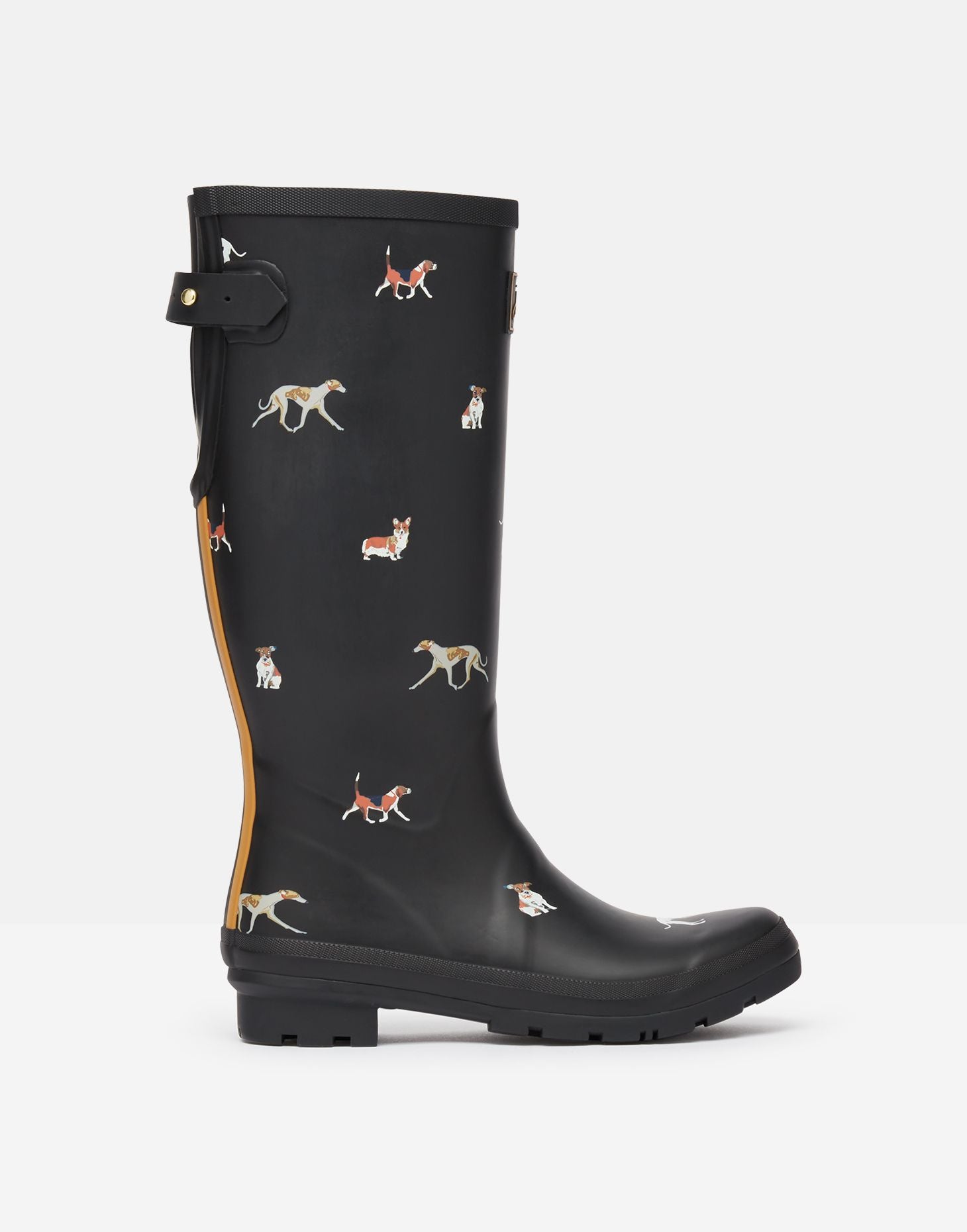 Women's Printed Wellies With Adjustable Back Gusset - Black Dogs