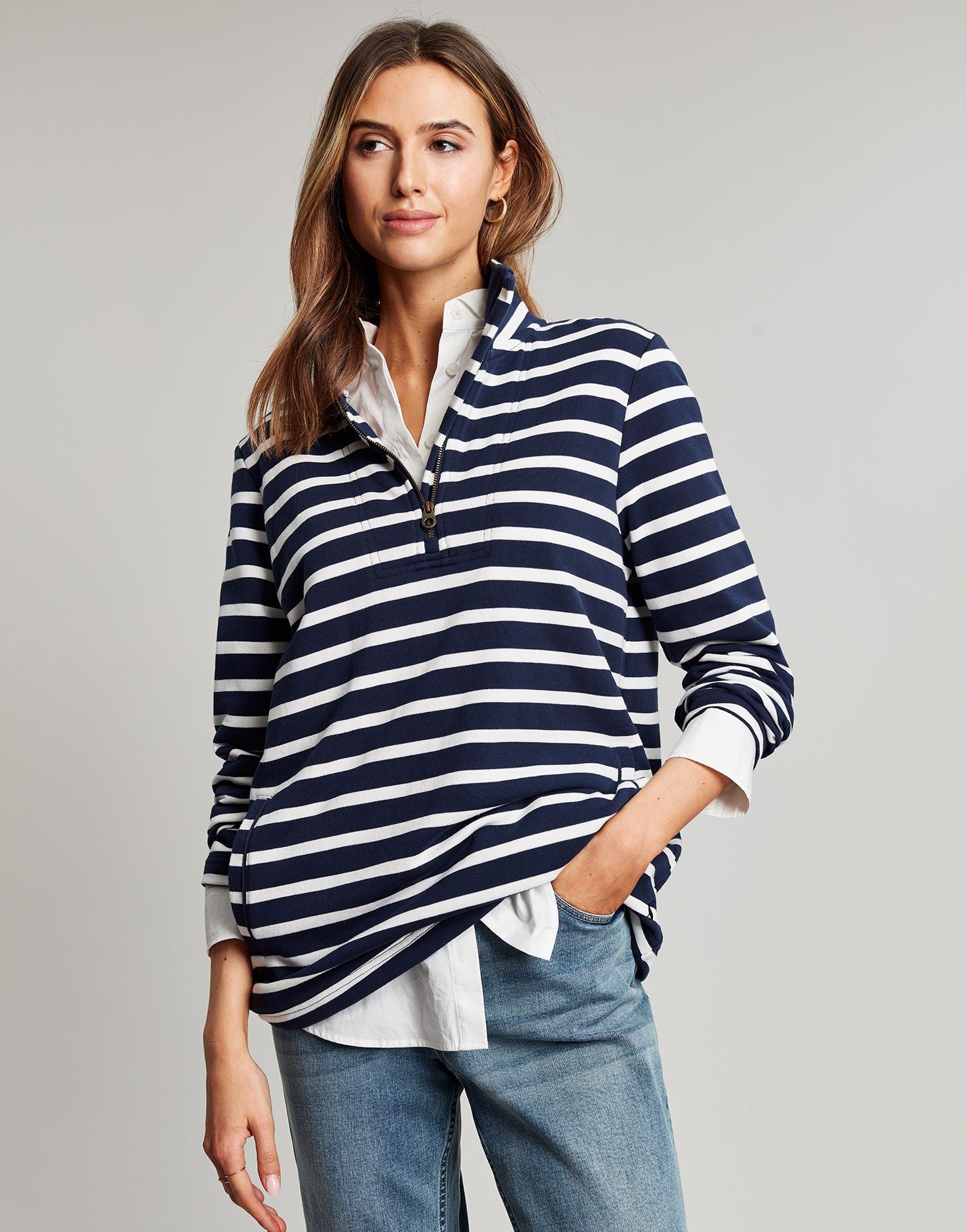 Women's Pip Stripe Sweatshirt - Navy Cream Stripe