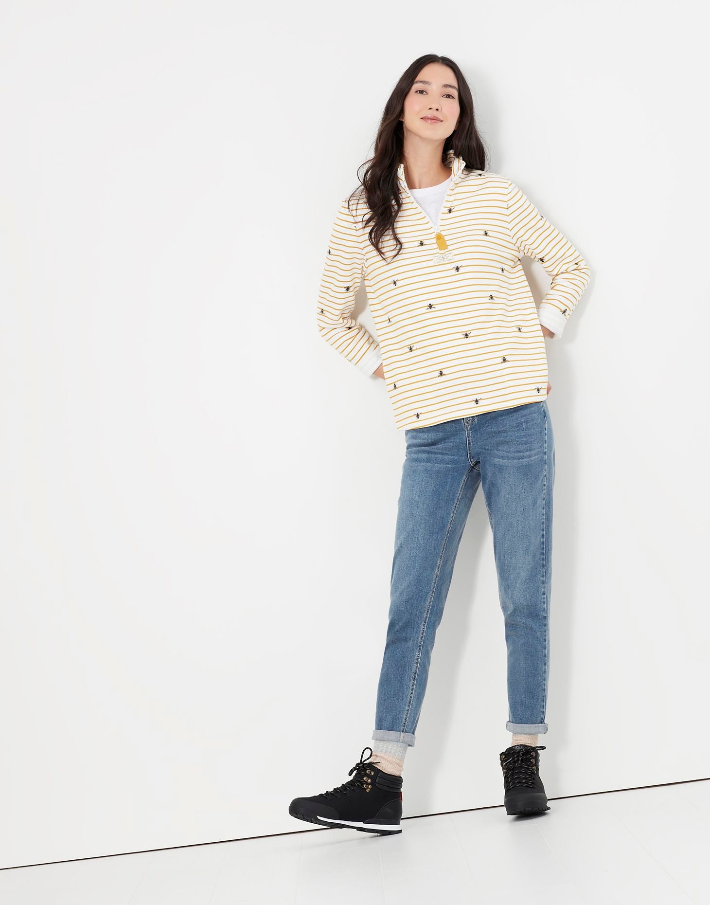 Pip Print Print Casual Half Zip Sweatshirt - Yellow Stripe Bee