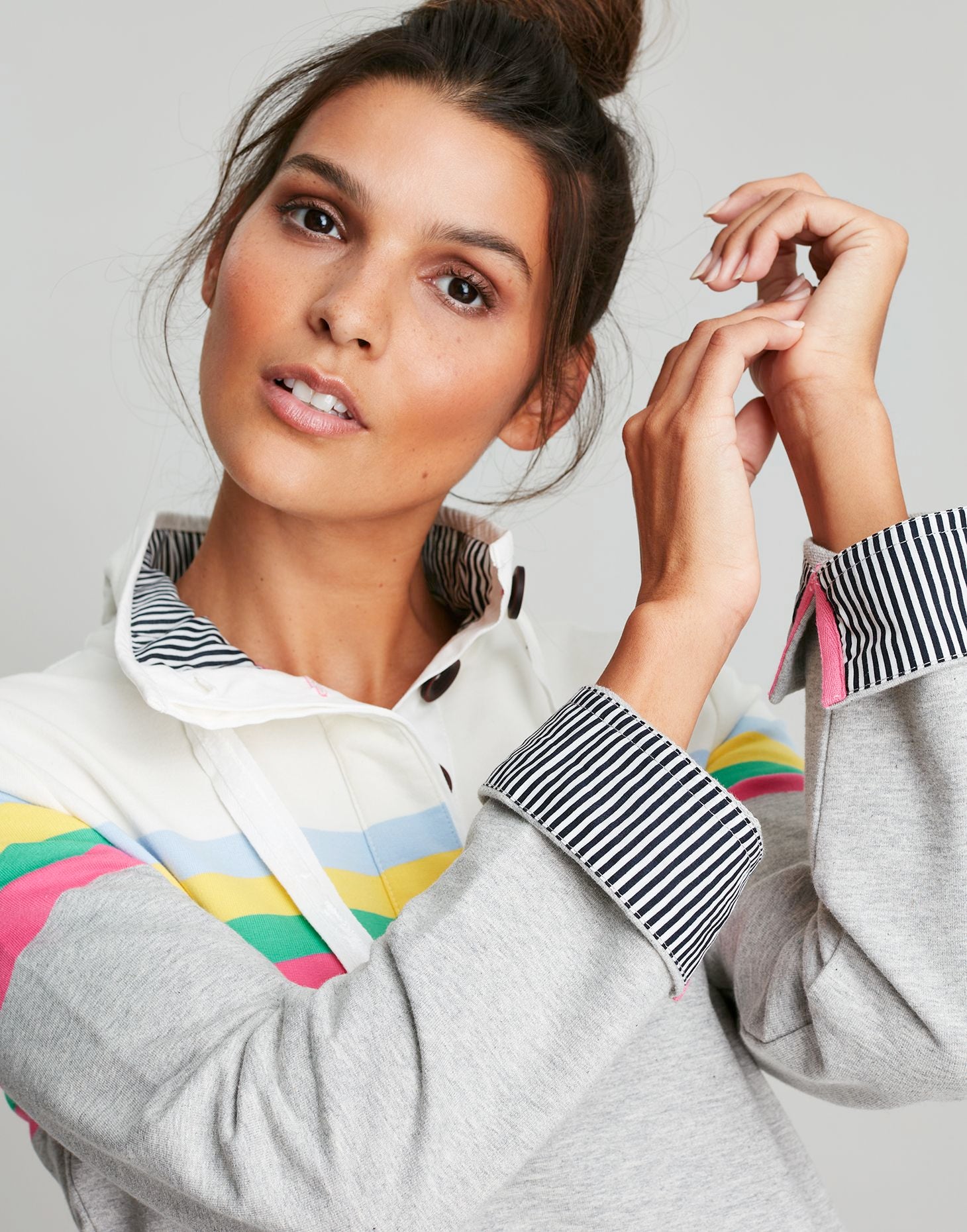 Women's Saunton Funnel Neck Sweatshirt - Grey Marl Stripe