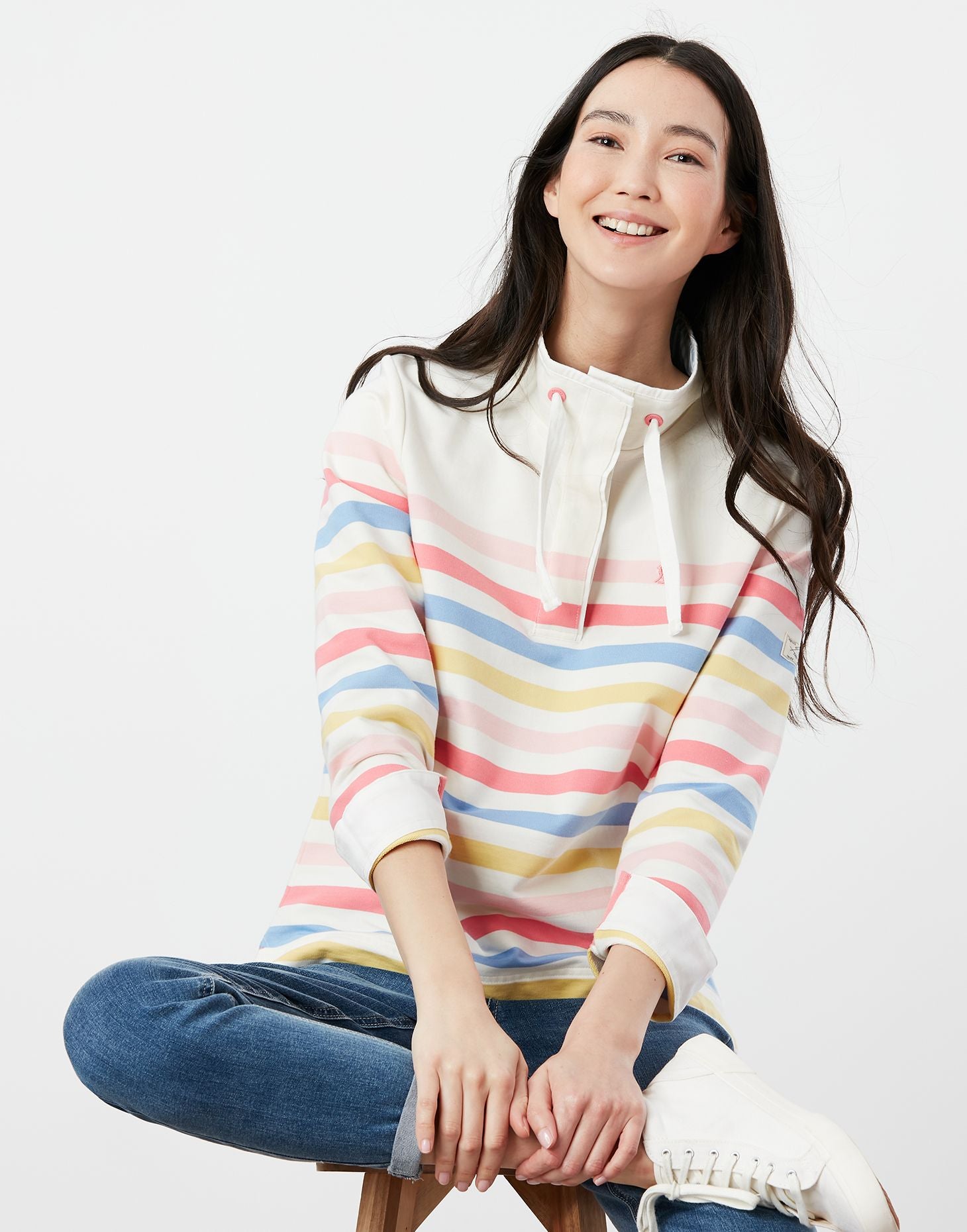 Women's Saunton Funnel Neck Sweatshirt - Cream Strawberry Stripe