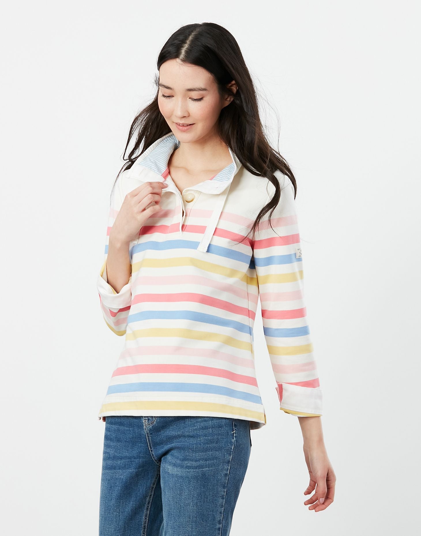 Women's Saunton Funnel Neck Sweatshirt - Cream Strawberry Stripe