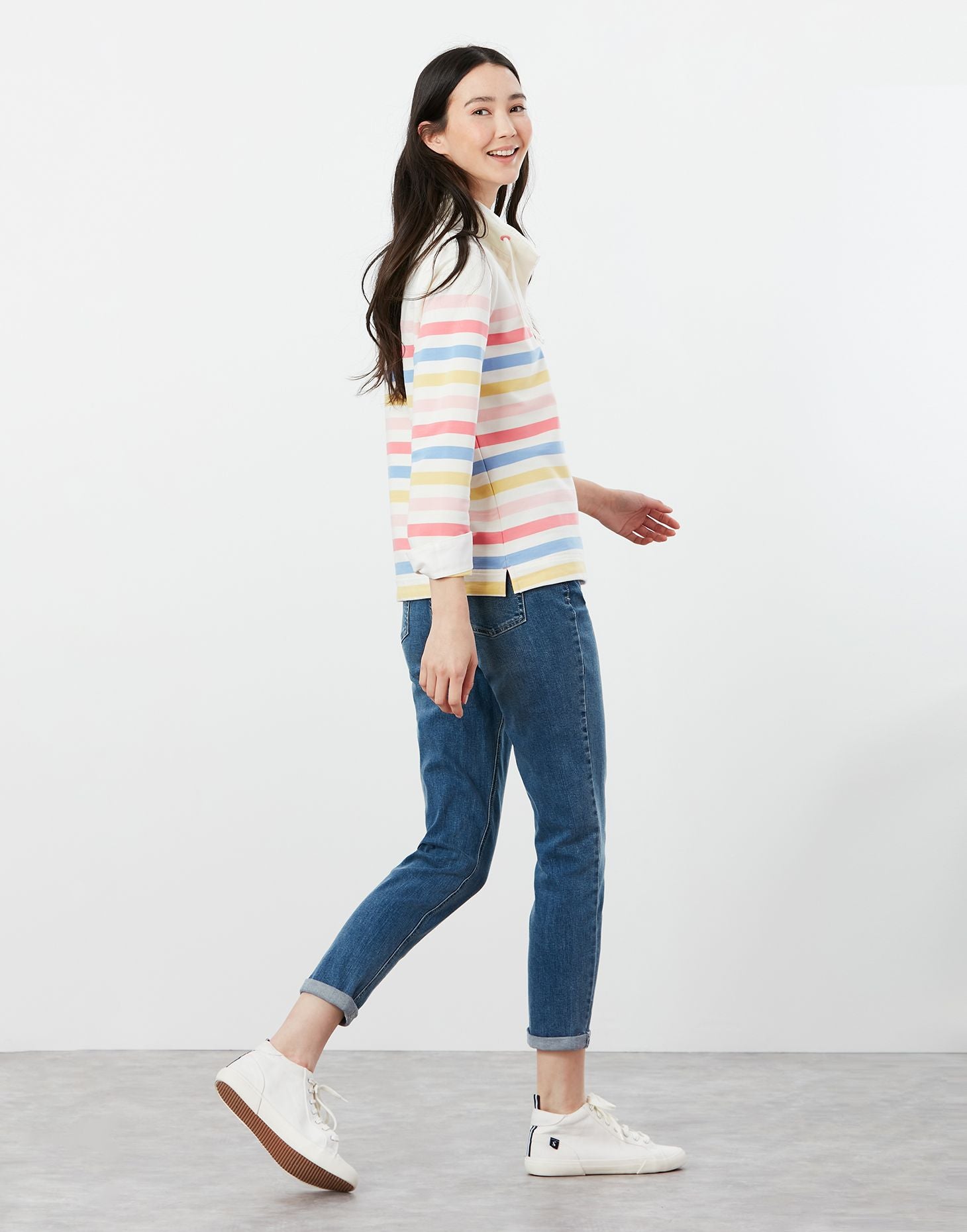 Women's Saunton Funnel Neck Sweatshirt - Cream Strawberry Stripe