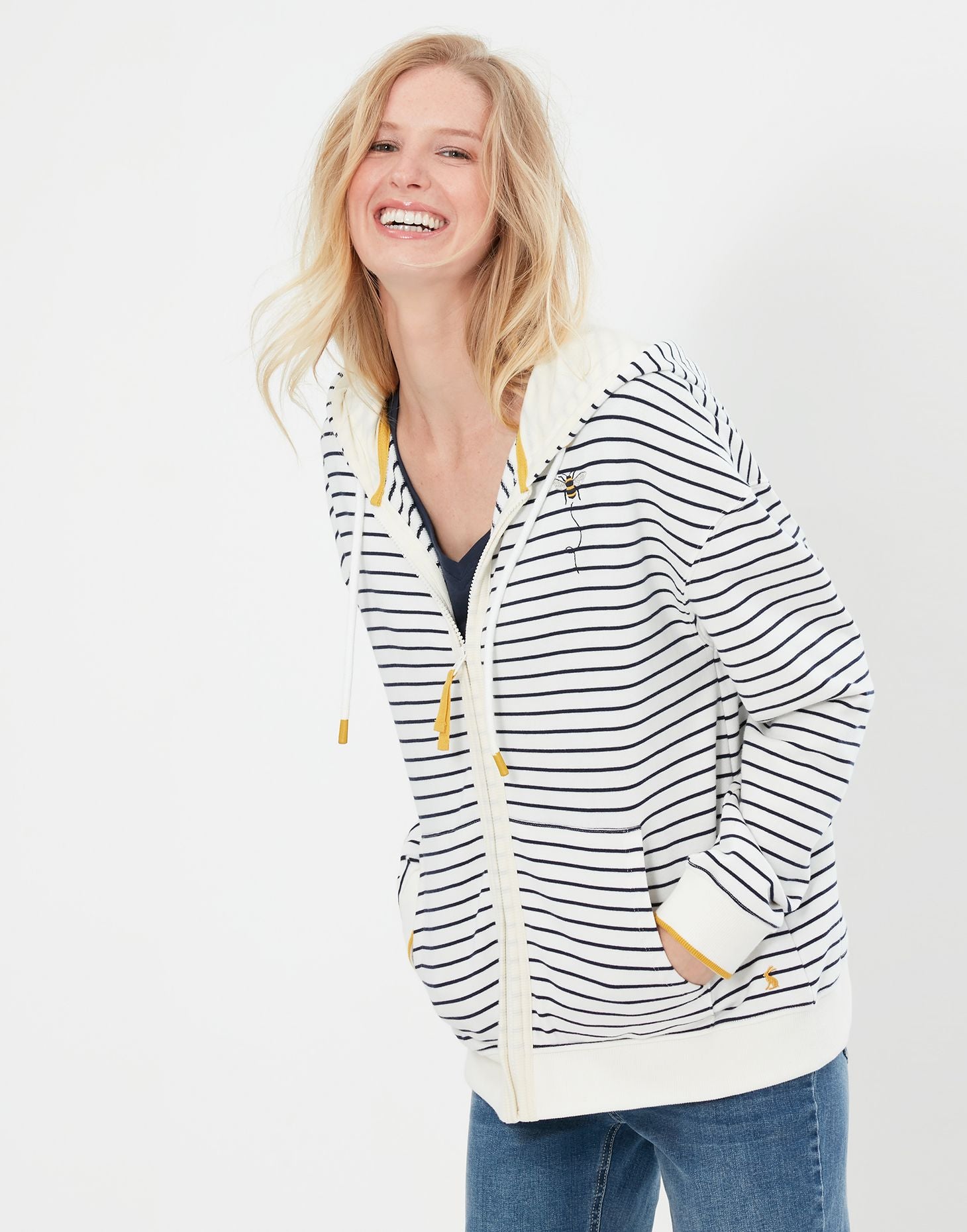 Oakham Zip Through Sweatshirt - Cream Navy Bee