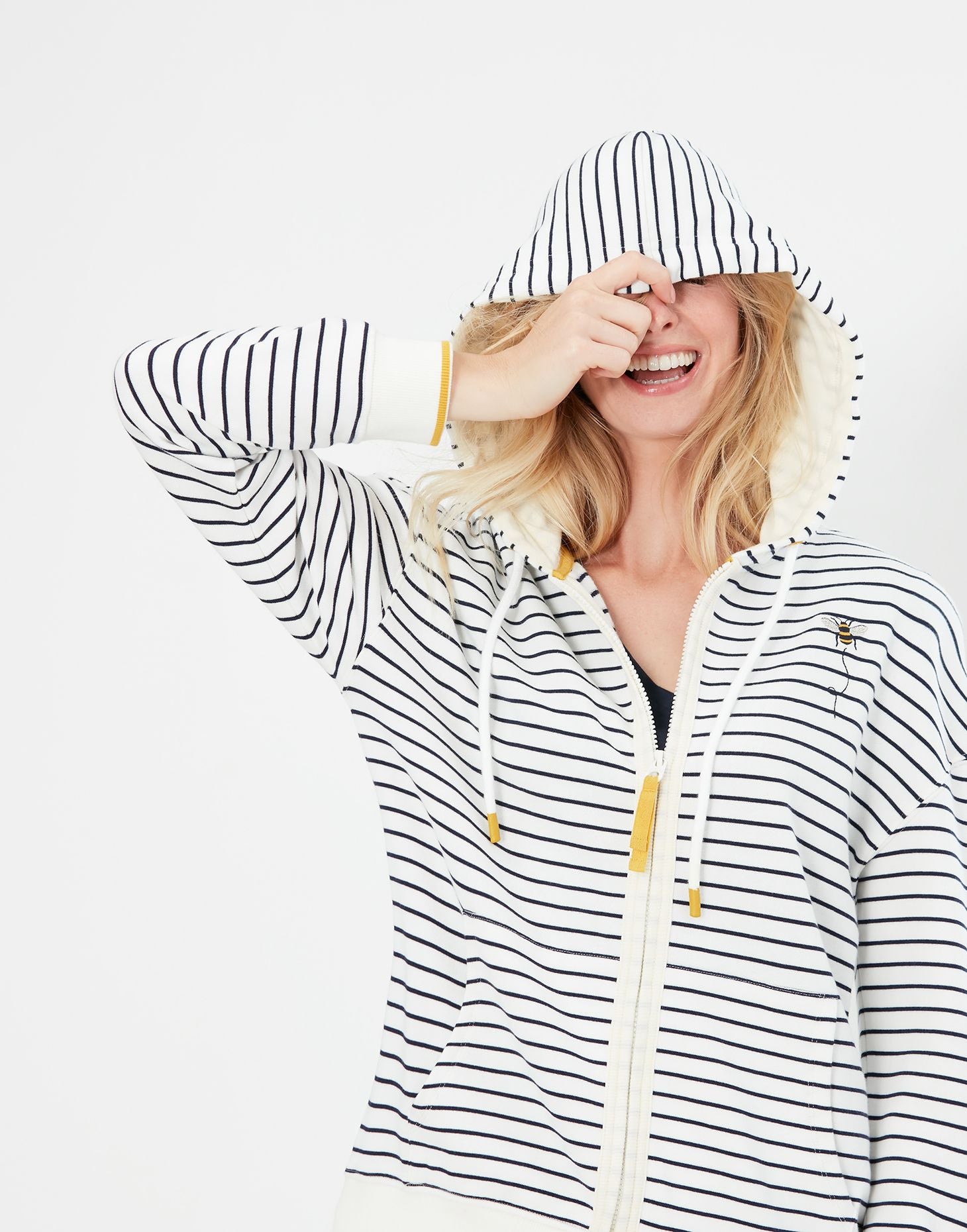 Oakham Zip Through Sweatshirt - Cream Navy Bee